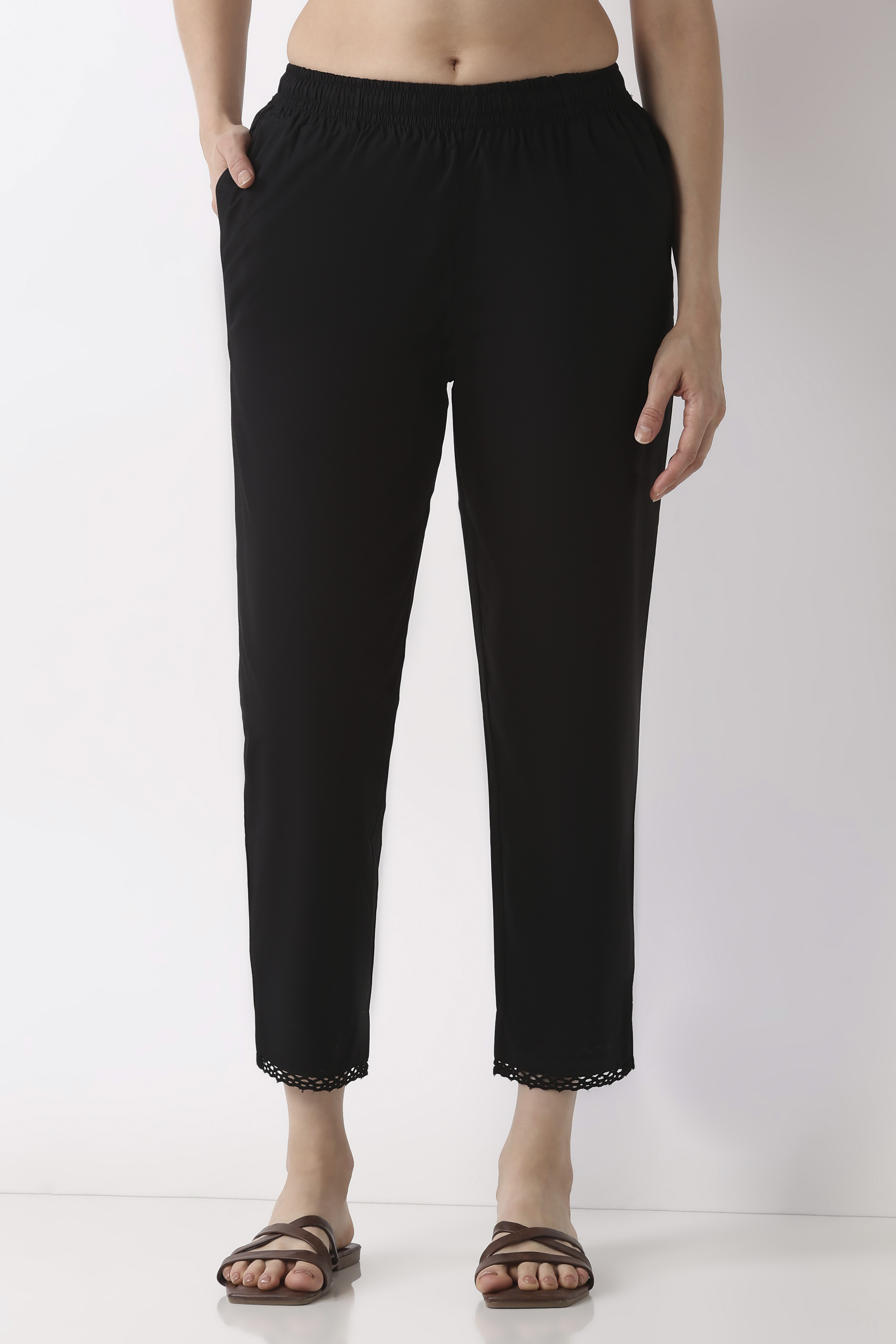 Black Cotton Slim Pants image number 4