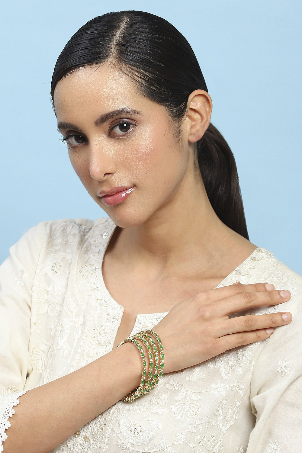 Green Stone Embellished Bangle image number 3