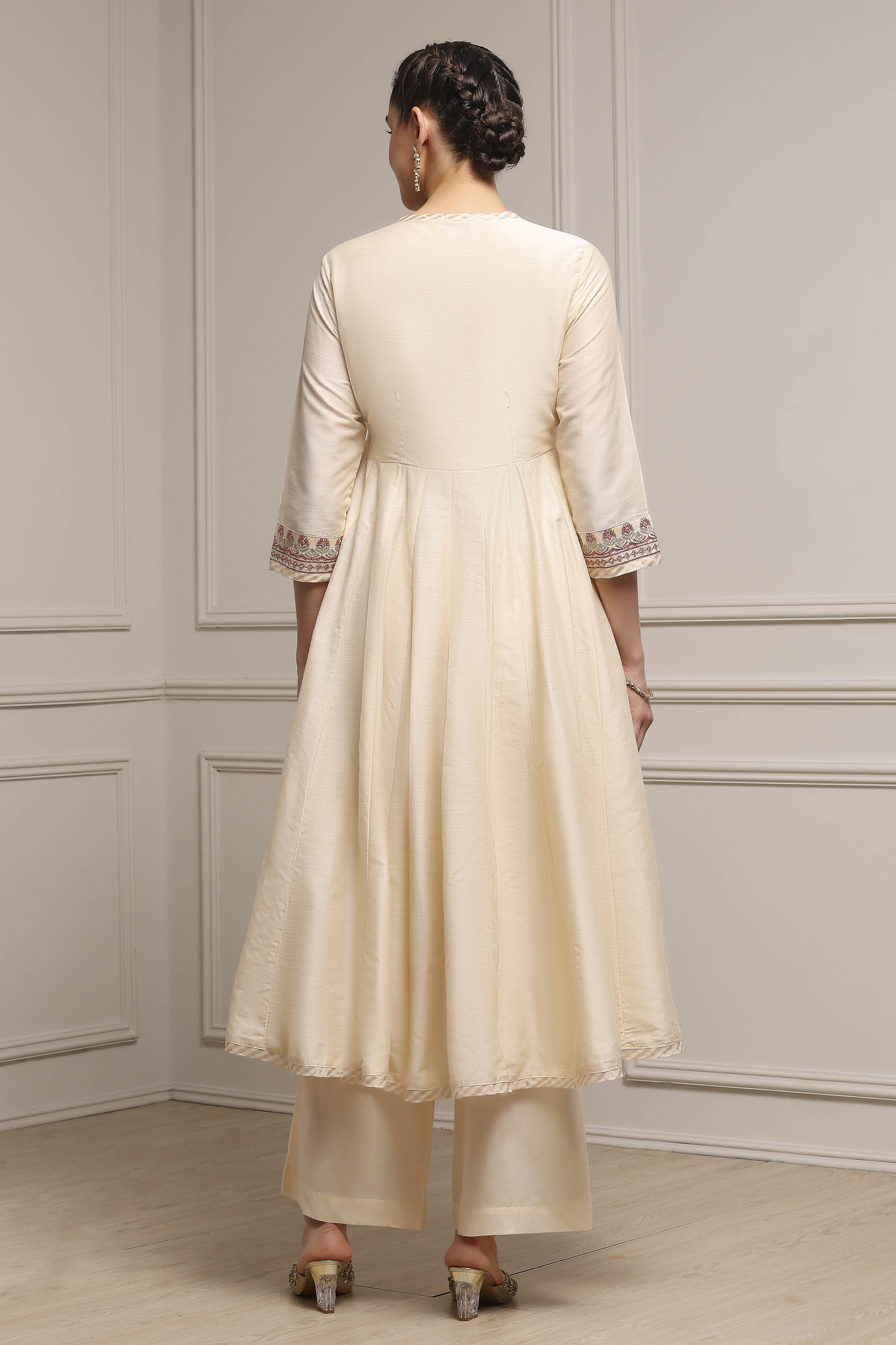 Fuchsia Embroidered Angrakha Festive Anarkali Suit Set image number 4