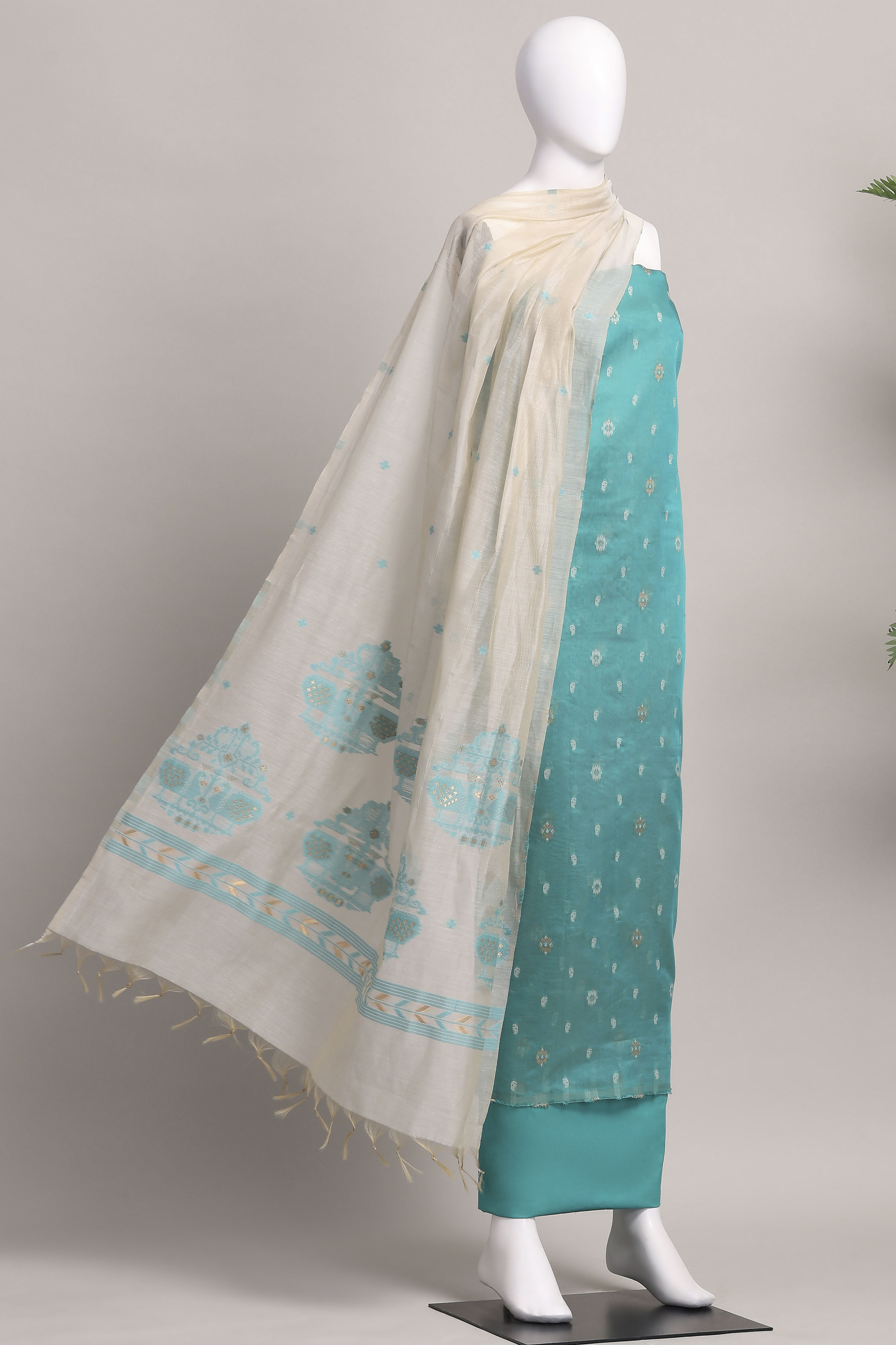 Rani Cotton Jamdani Unstitched Suit Set image number 4