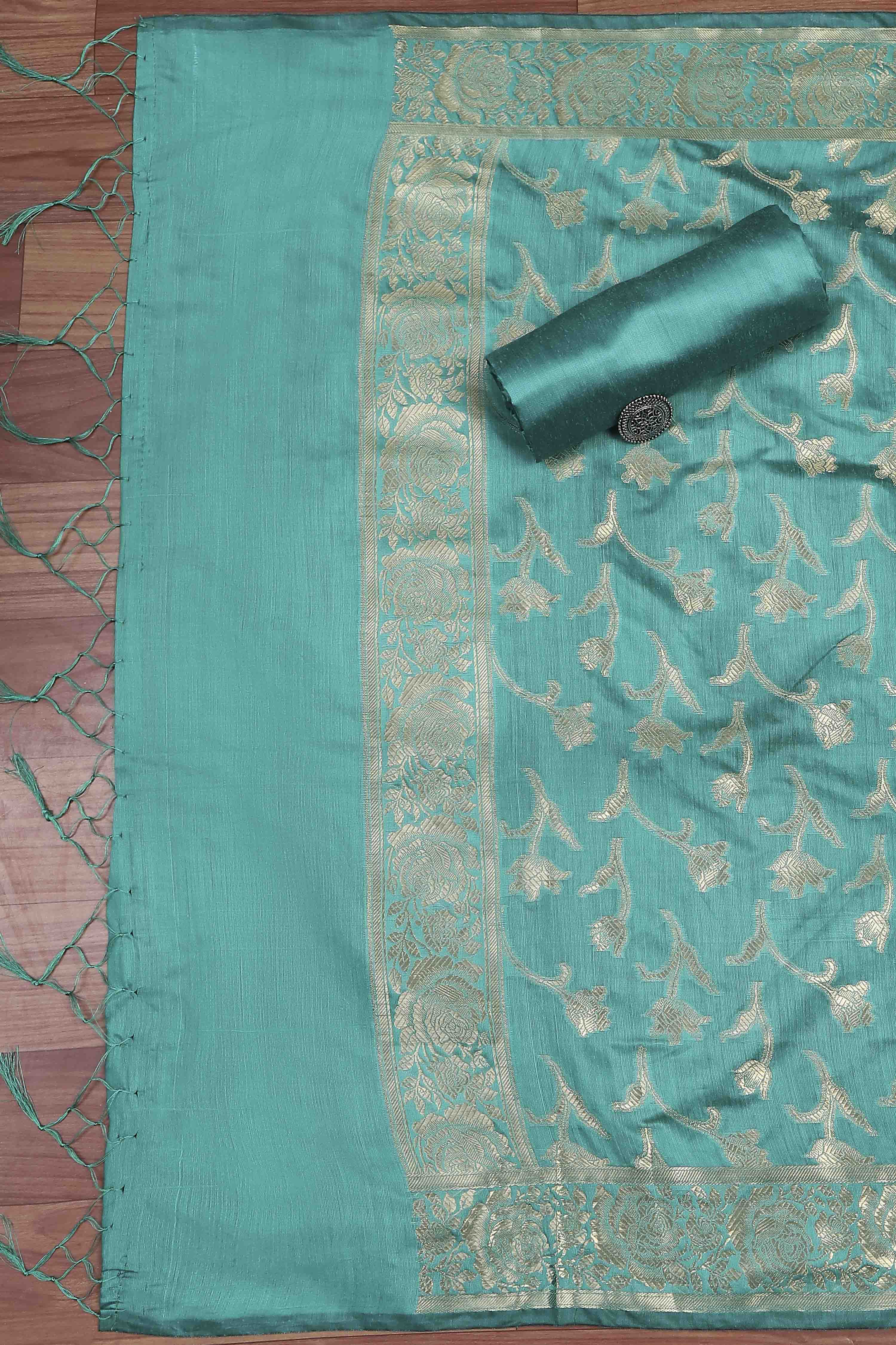 Red Banarasi Chanderi Banarasi Print Unstitched Suit Set image number 3