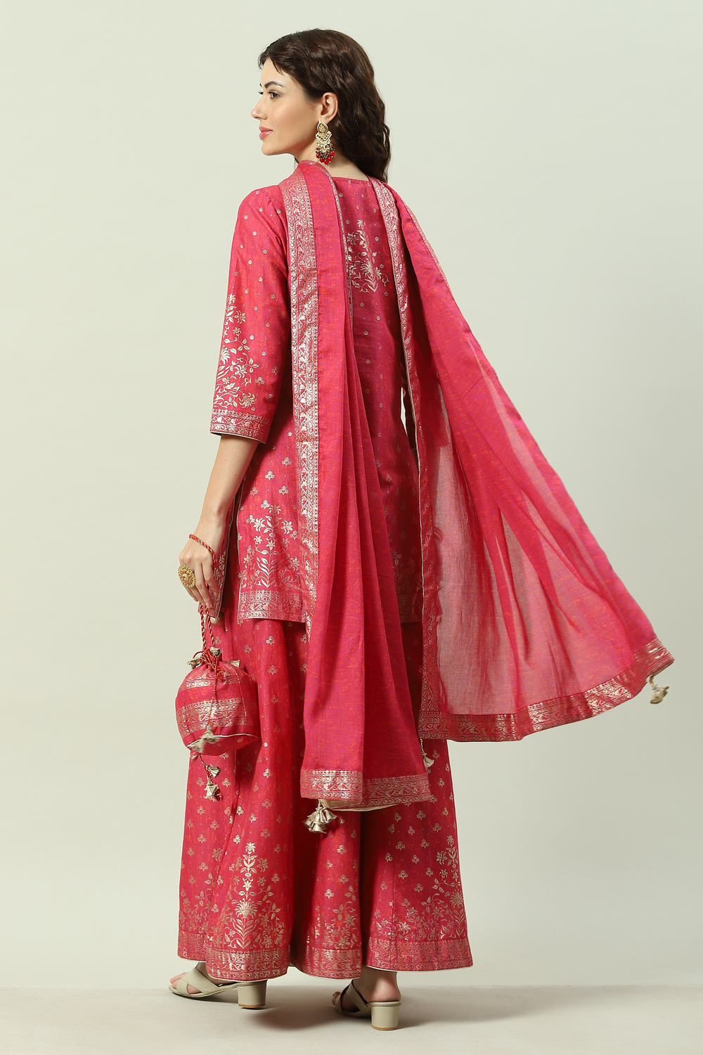 Fuchsia Cotton Sharara Set Kurta Sharara Suit Set image number 4