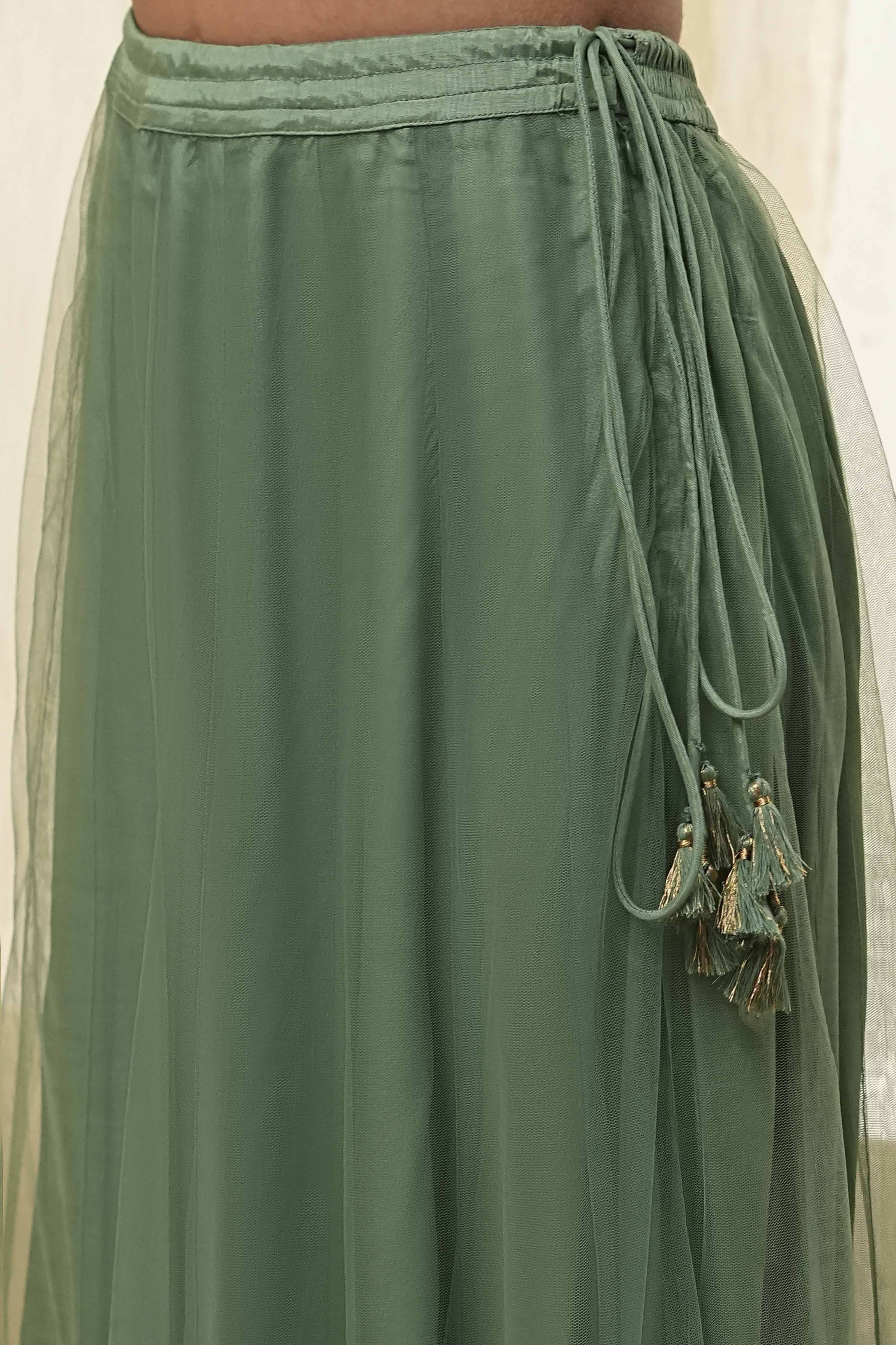 Green Net Embroidered Kalidar Suit Set image number 2