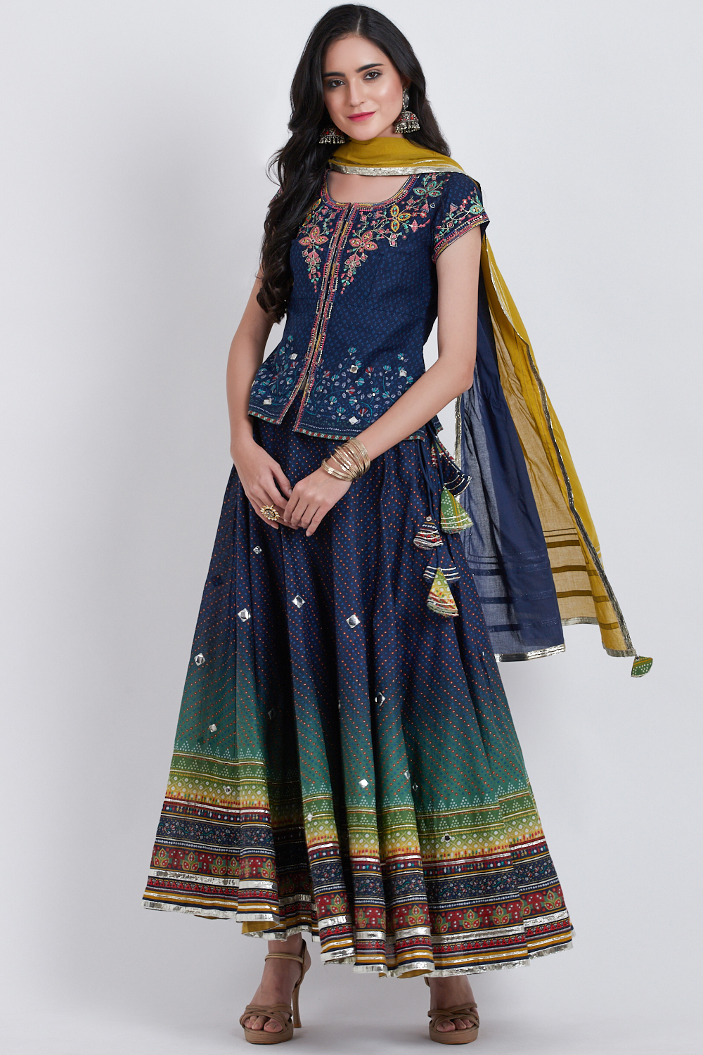 Navy Blue Cotton Lehenga Set image number 0