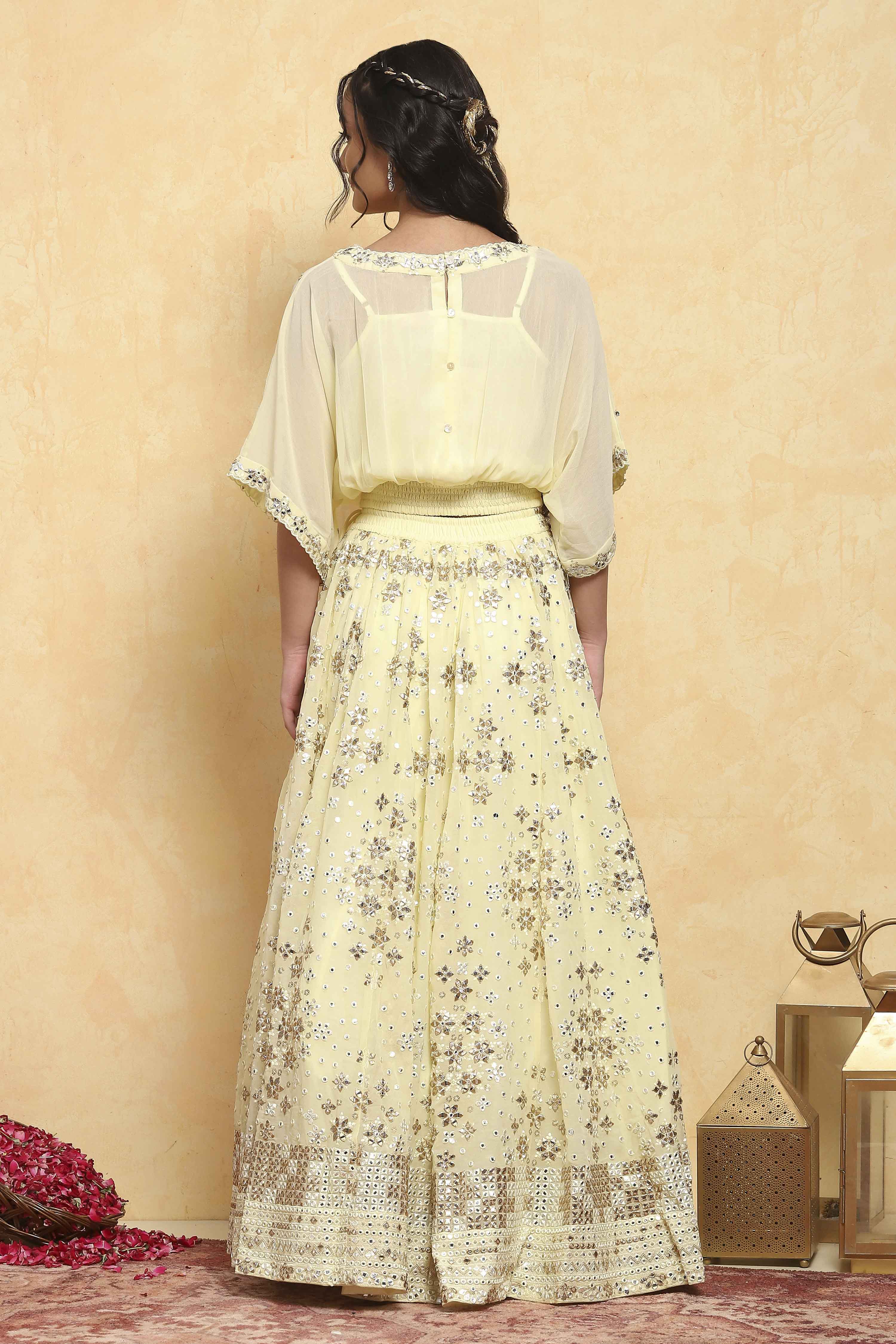 Neutral Polyester Embroidered Kalidar Lehenga Set image number 4