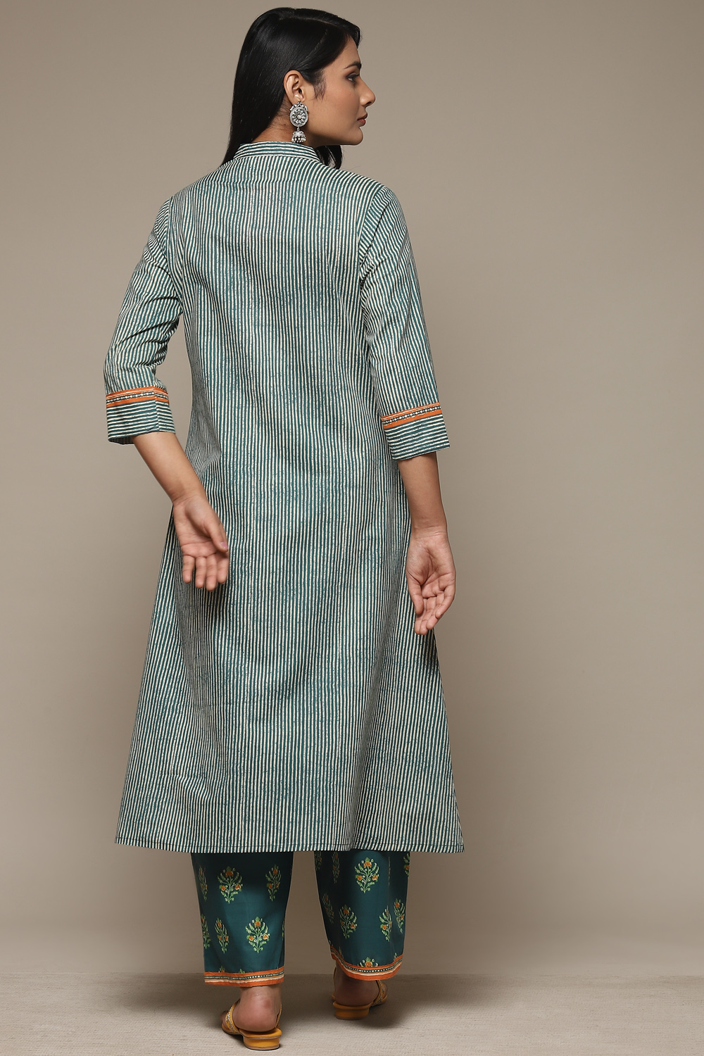 Teal Cotton A-Line Kurta Palazzo Suit Set image number 4