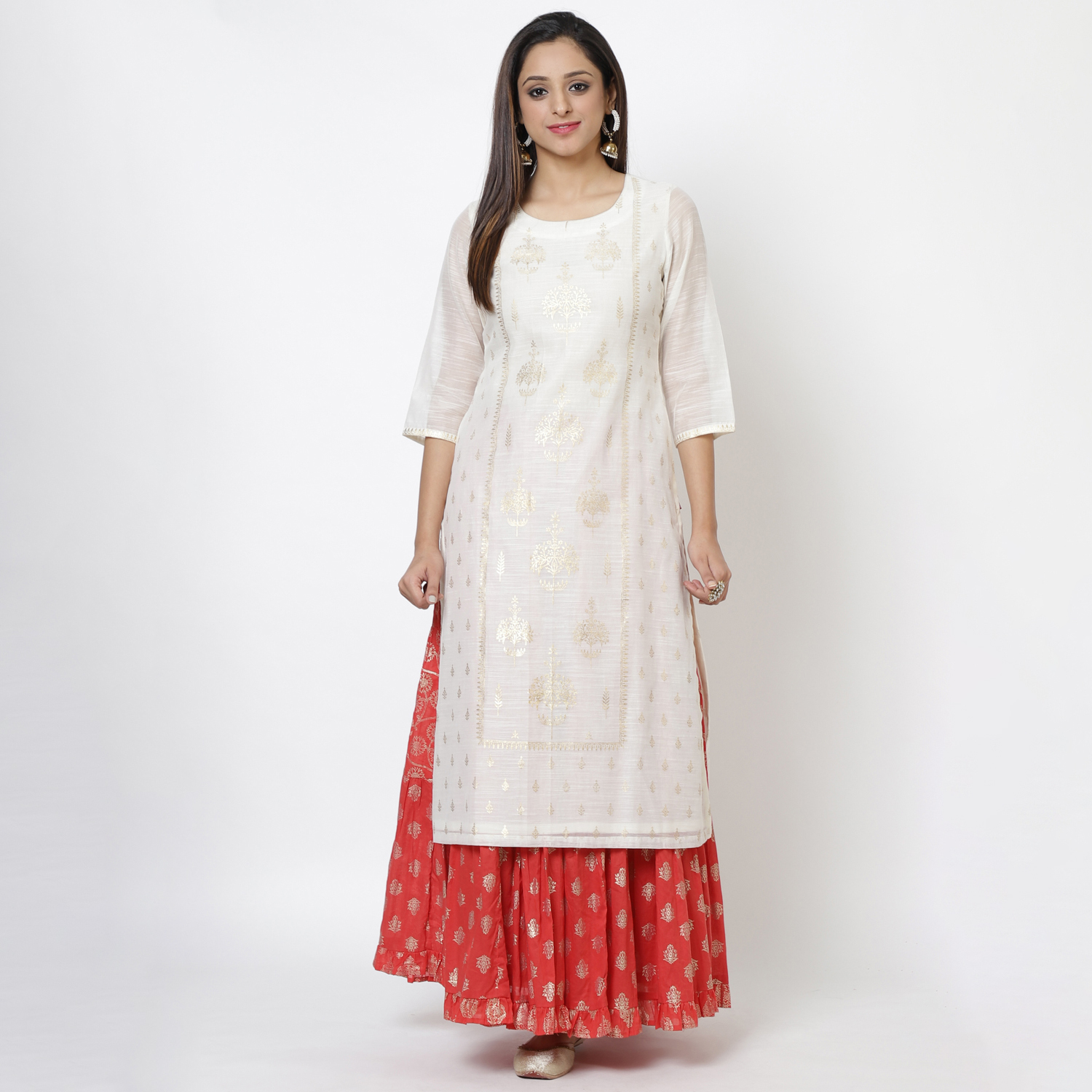 Red Art Silk Printed Kurti image number 0