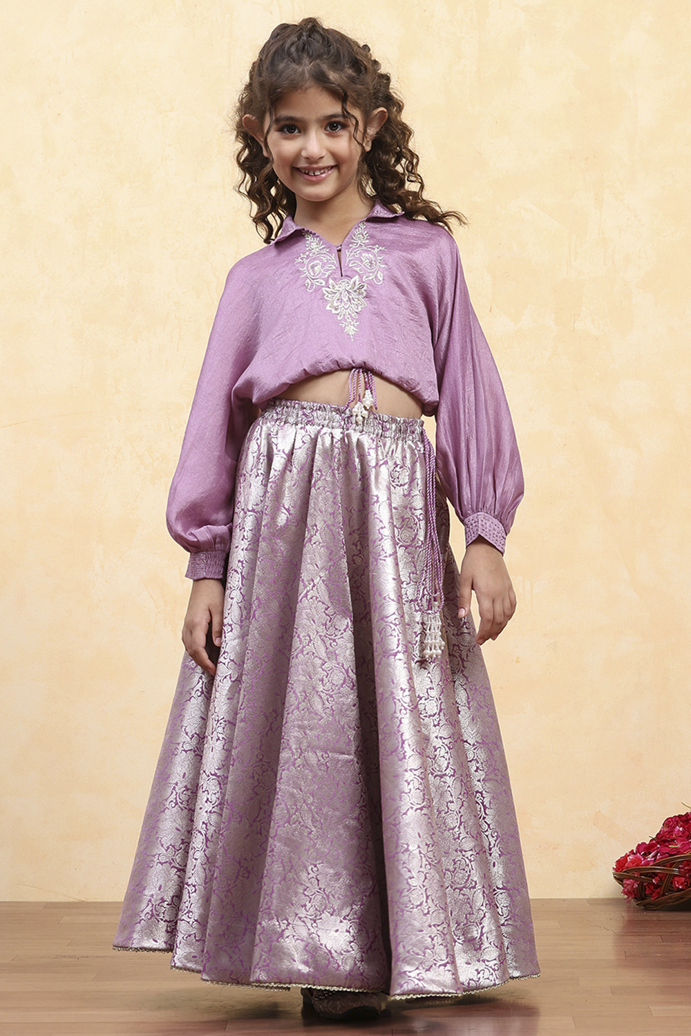 Purple Polyester Dyed Relaxed Lehenga Set image number 6