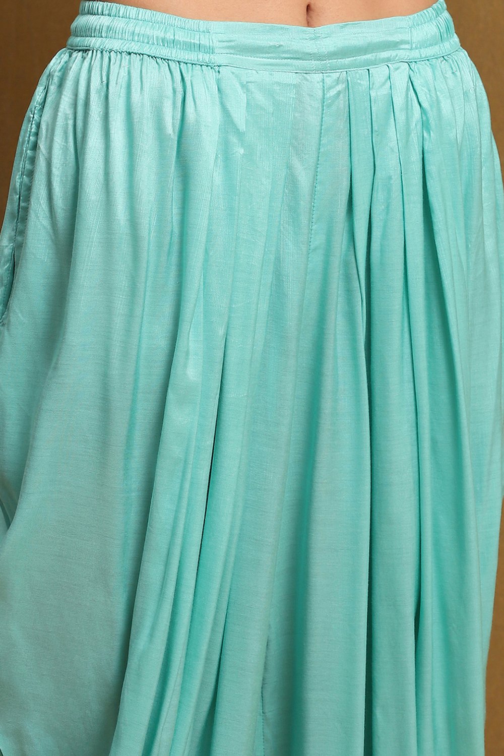 Aqua Blue Viscose Blend Embellished Asymmetric Kurta Set image number 2