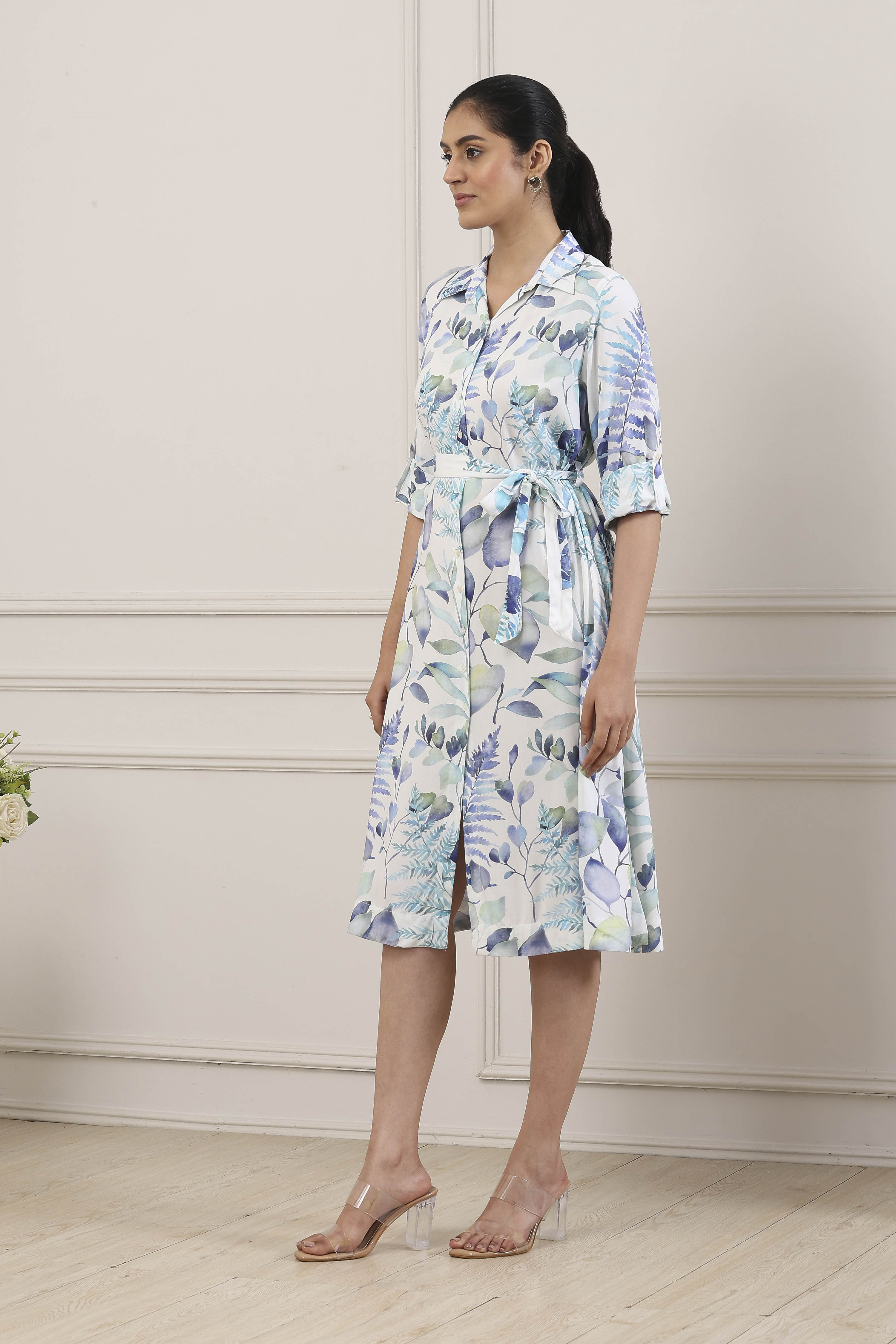 Blue All-Over Floral Printed A-Line Dress image number 2