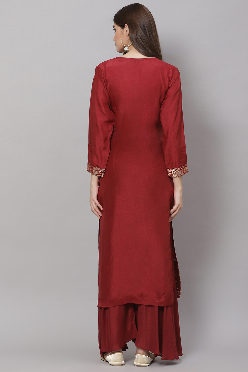 Off White Chanderi Machine Embroidered Unstitched Suit Set image number 6