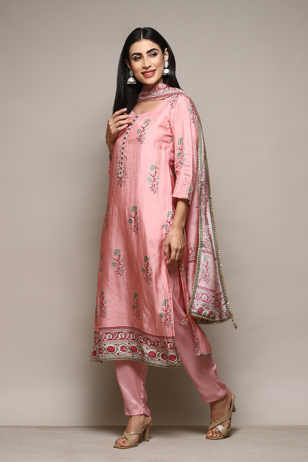 Pink Modal Digital Print Unstitched Suit Set image number 6