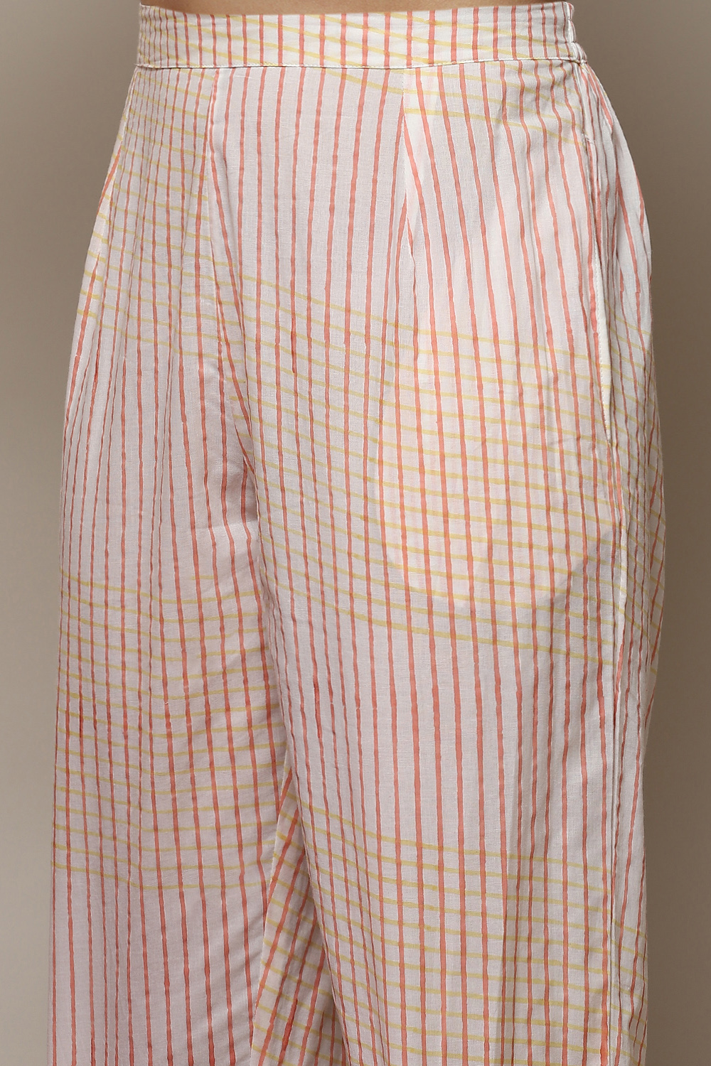 Yellow Cotton Hand Block Print Unstitched Suit Set image number 3