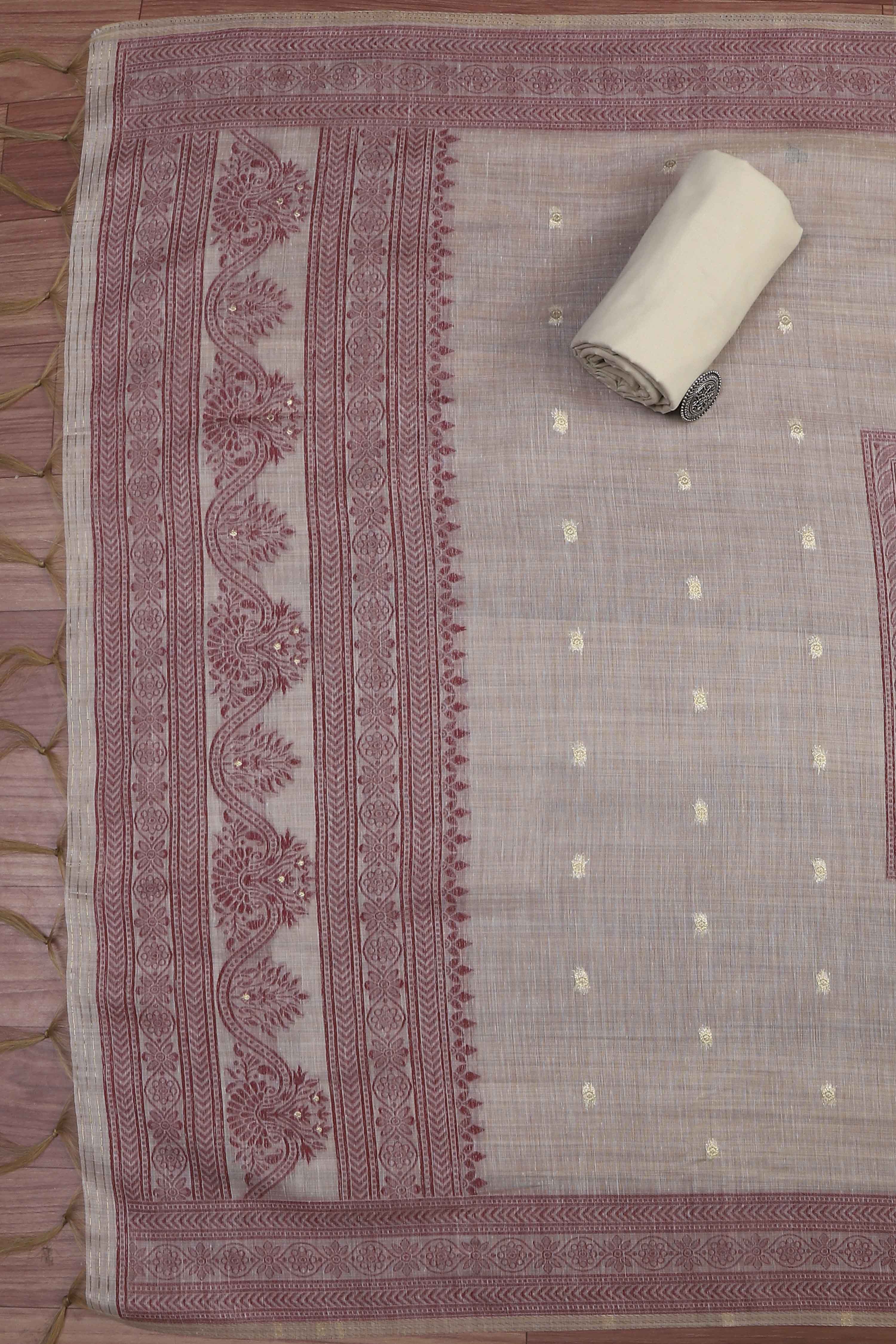 Blue Cotton Royal-Mughal Booti Print Unstitched Suit Set image number 3