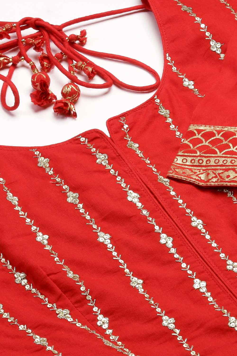 Red Cotton Anarkali Kurta Churidar Suit Set image number 1