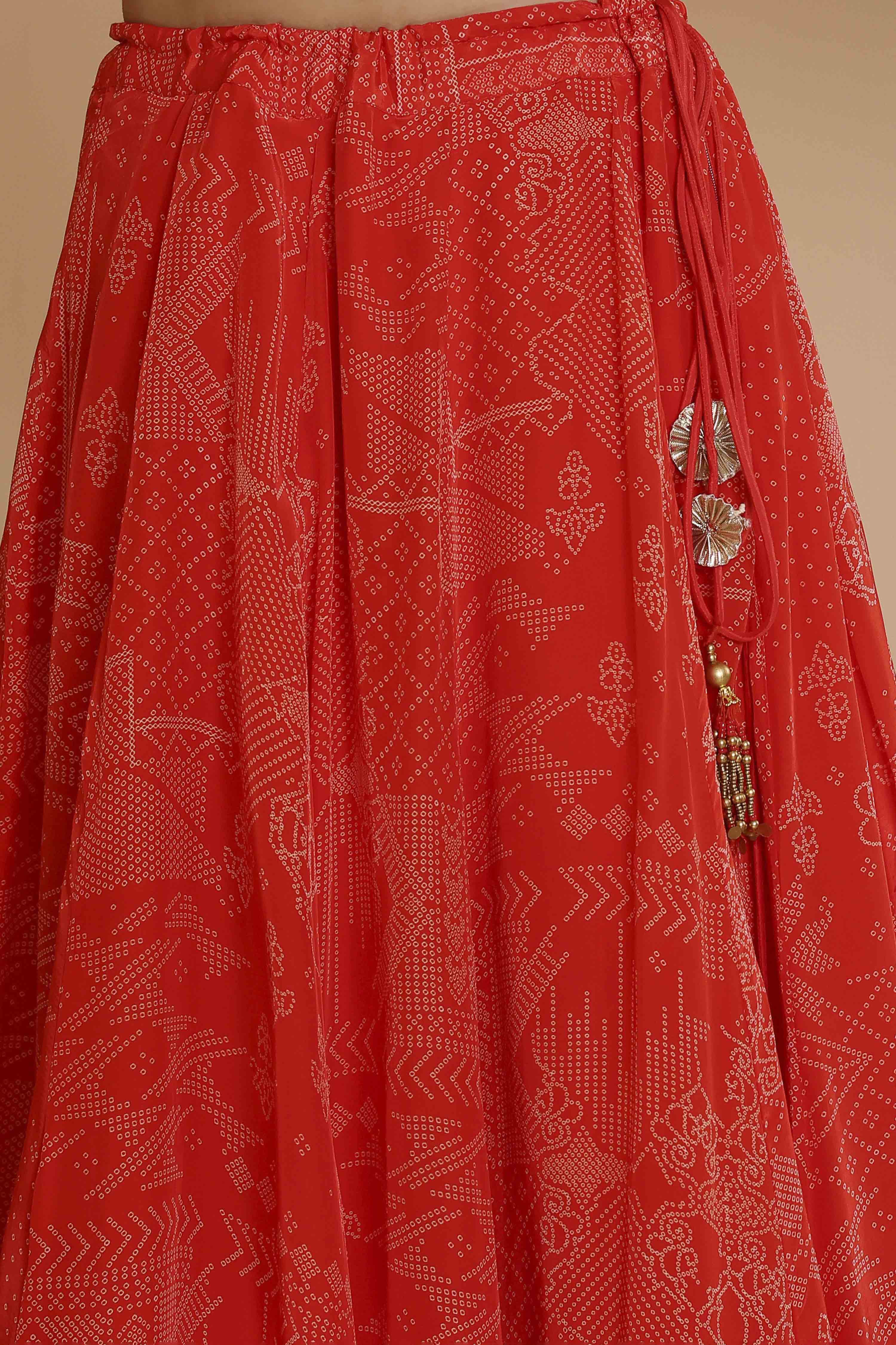Red Chanderi Digital Printed Lehenga Set image number 5