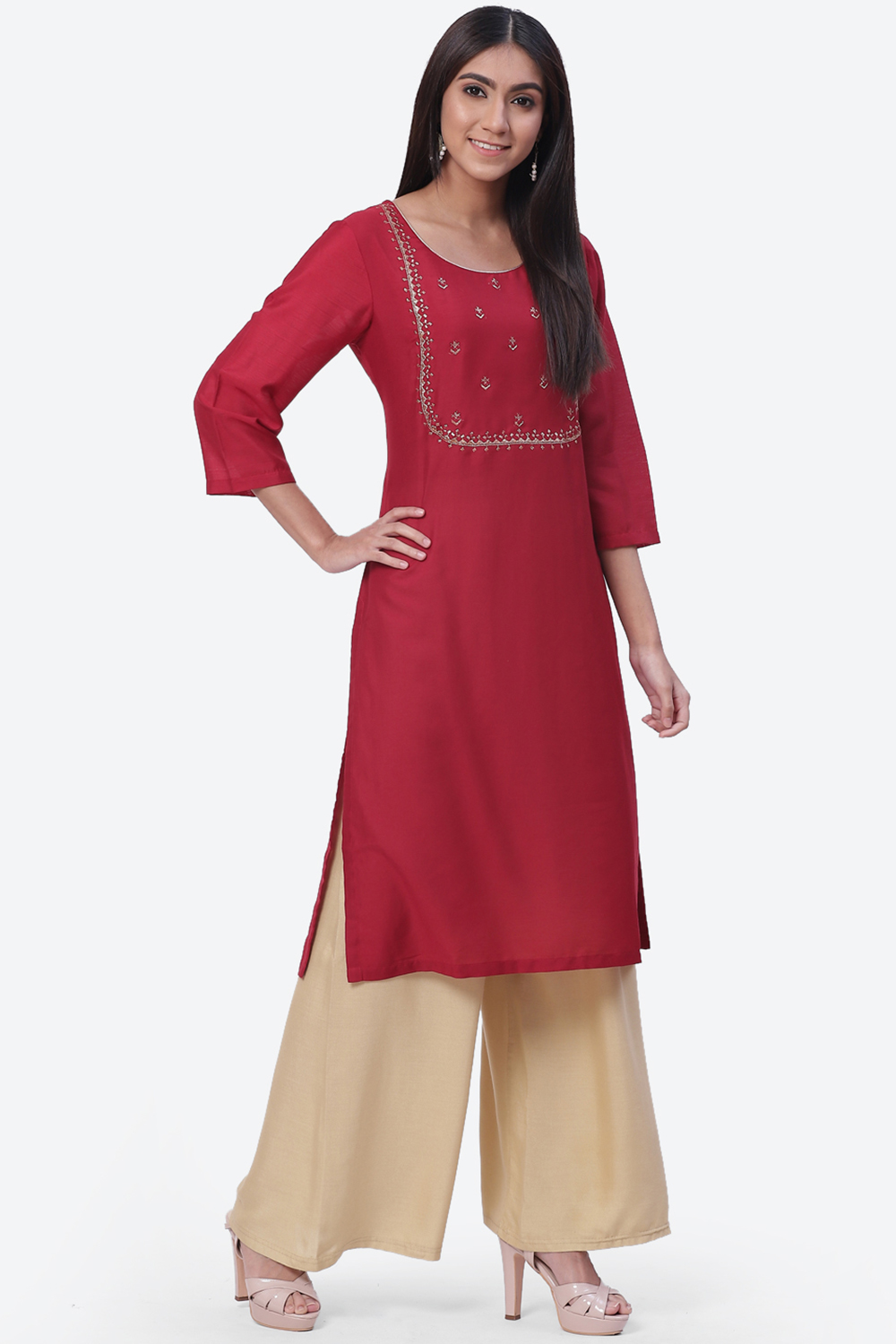 Red Art Silk Kurta image number 3