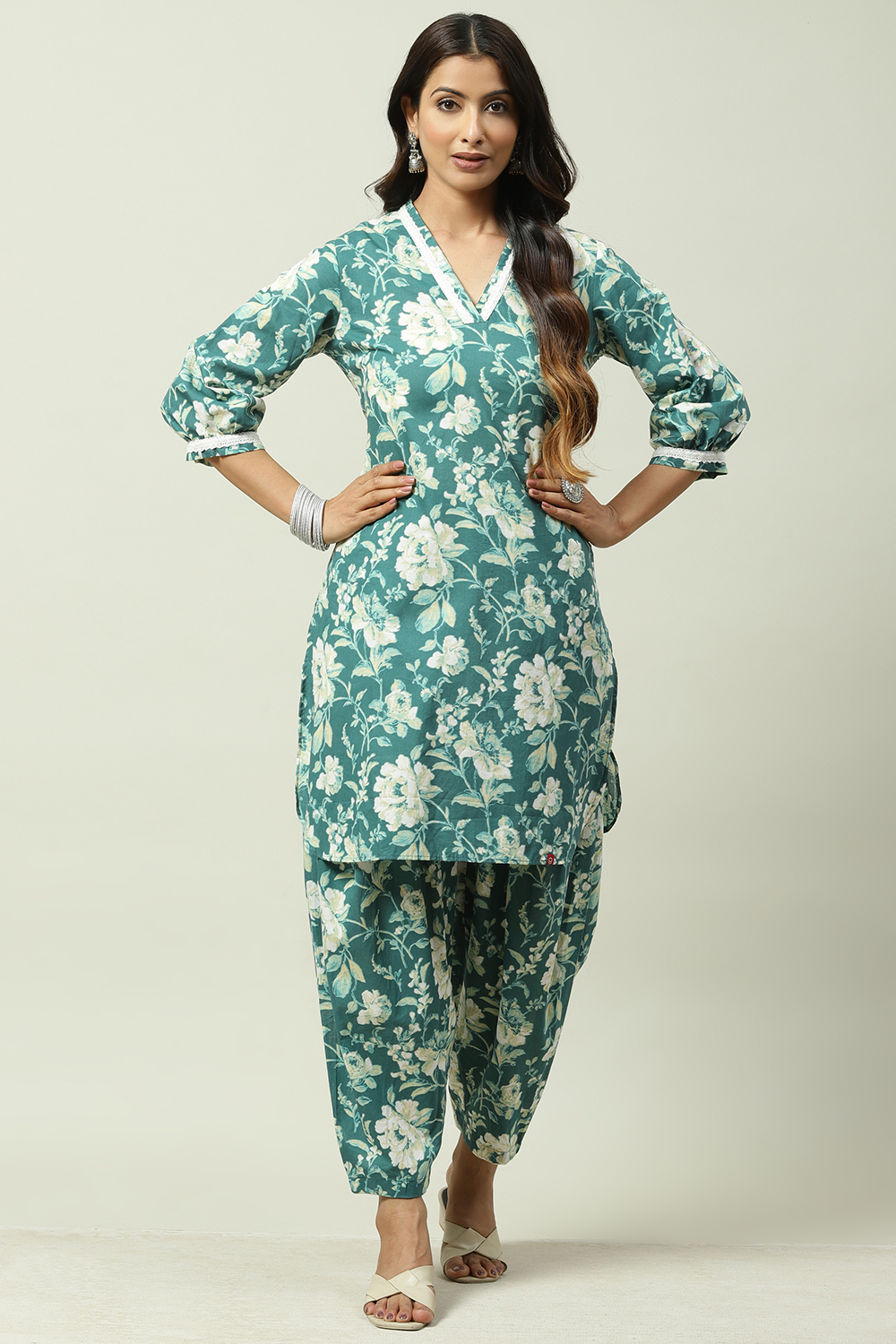 Black Cotton Straight Kurta Salwar Suit Set image number 0