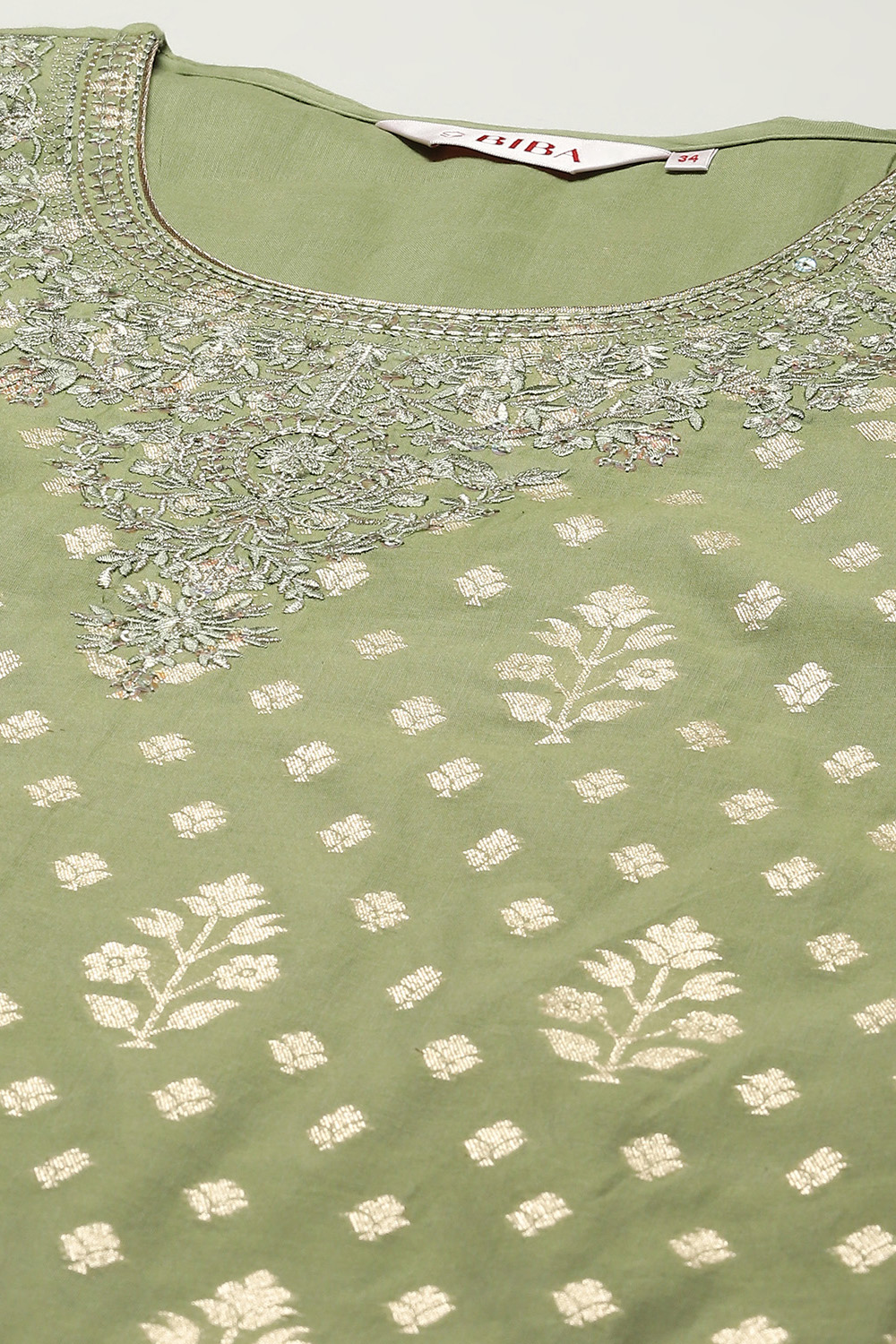 Sap Green Cotton Blend Straight Kurta Garara Suit Set image number 1