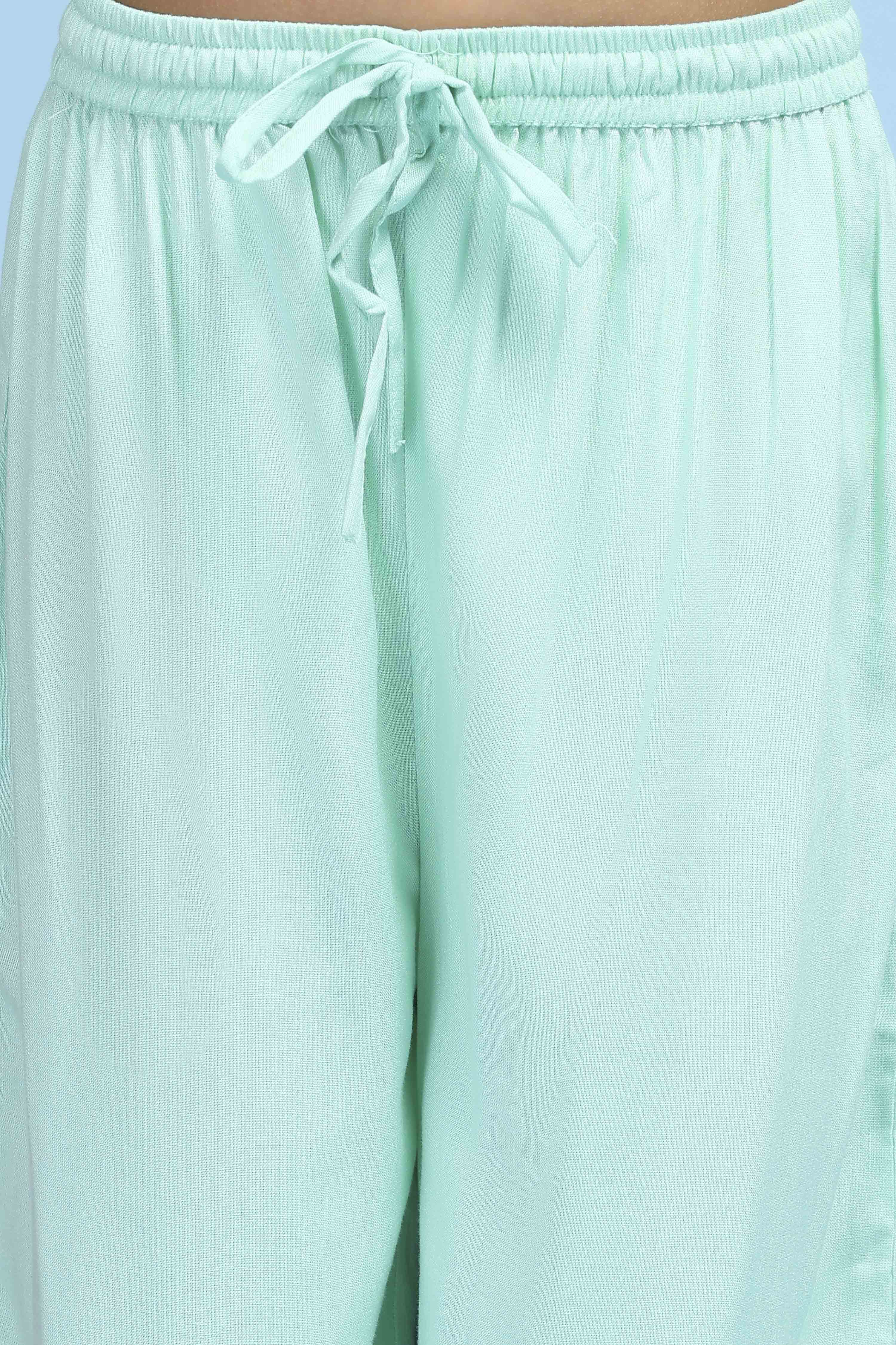 Sea-Green Cotton Printed Tiered Suit Set image number 2