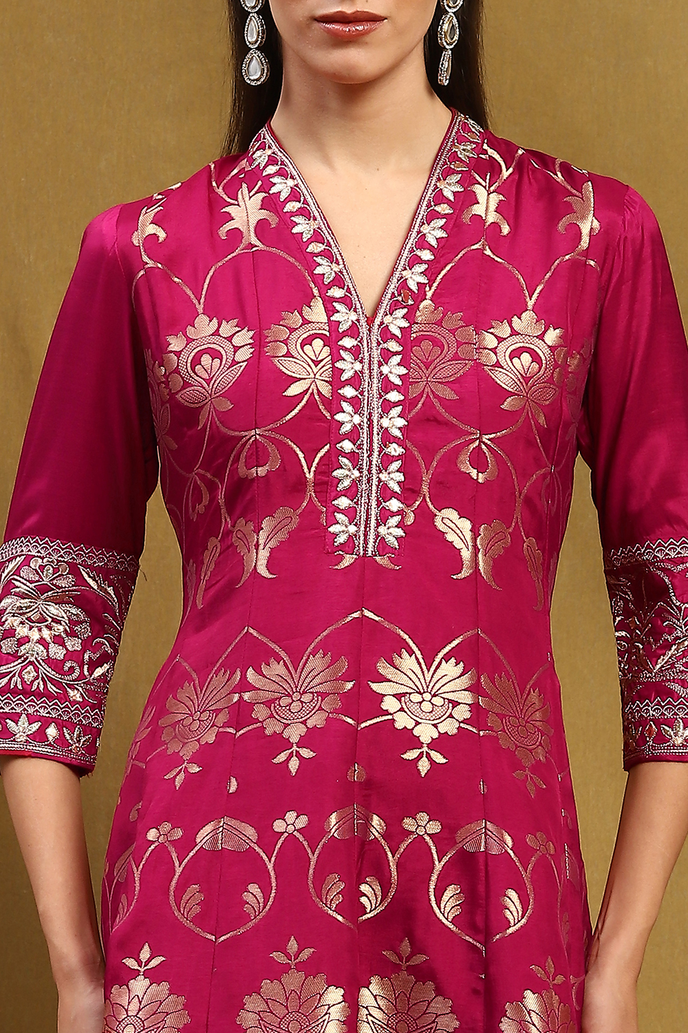 Berry Pink Yarn Dyed Kalidar Suit Set image number 1