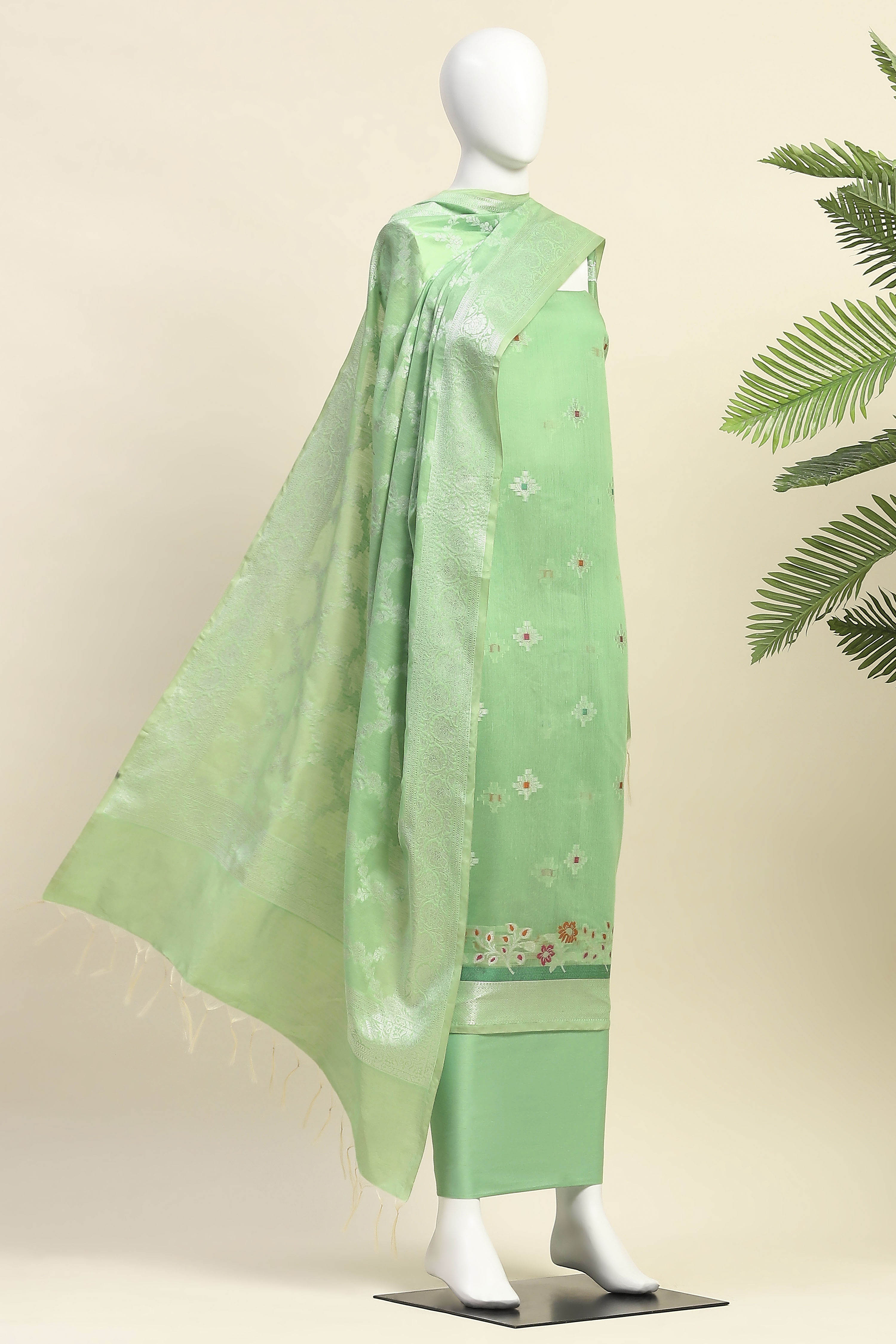Pastel Cotton Printed Embroidered Unstitched Suit Set image number 4