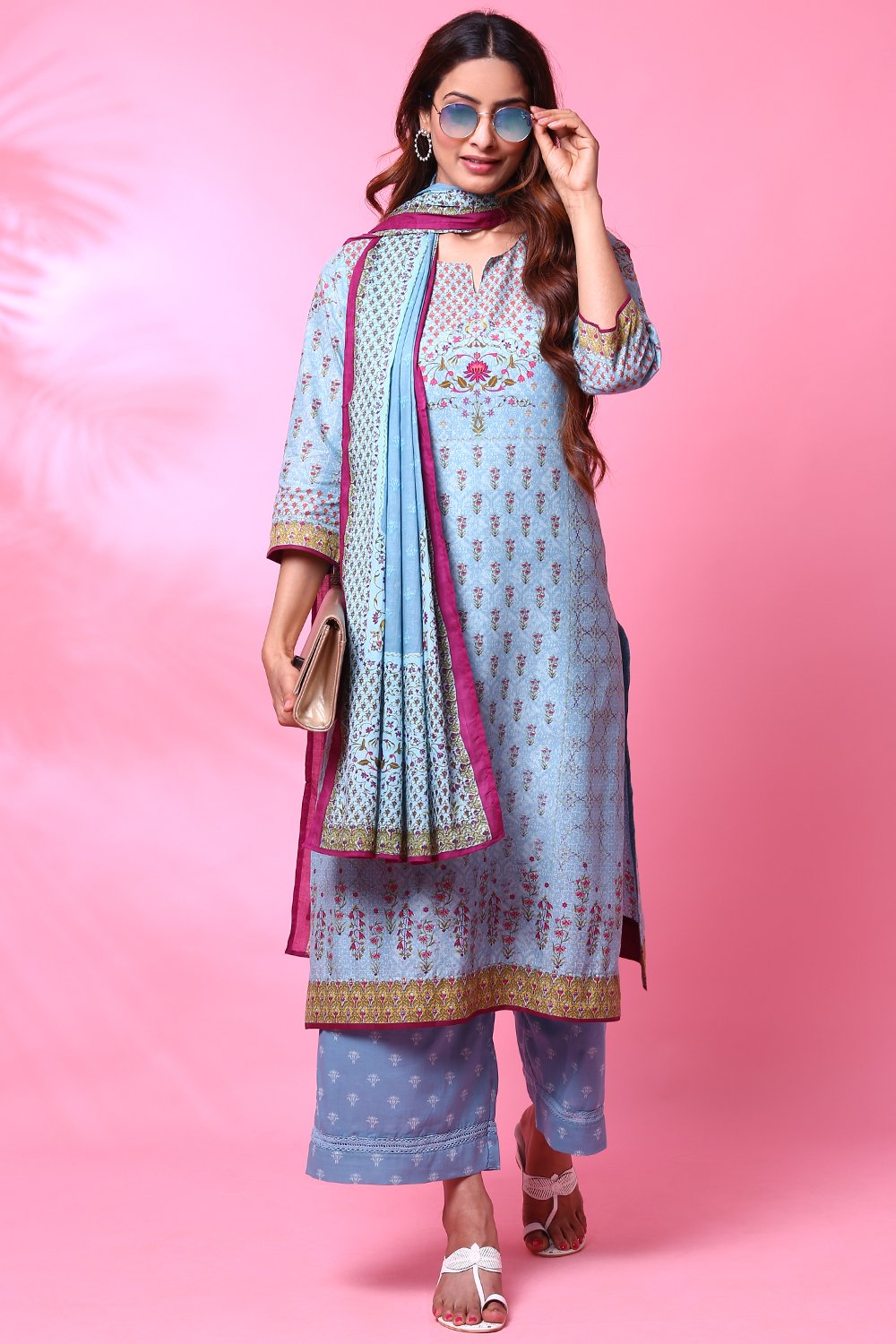 Beige Cotton Straight Kurta Palazzo Suit Set image number 0