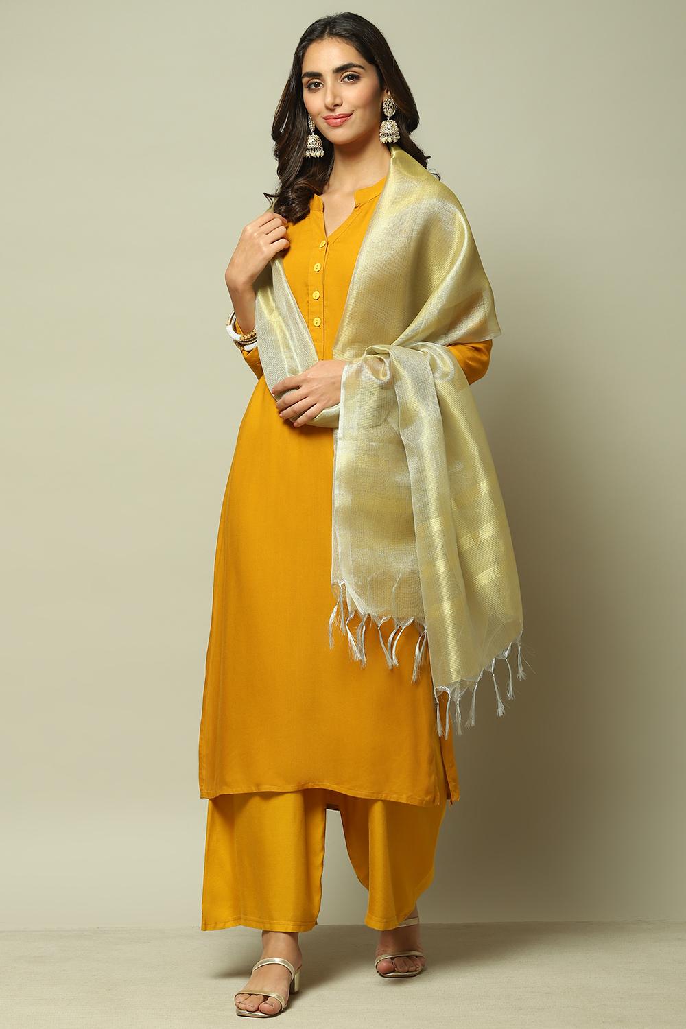 Gold Cotton Blend Yarndyed Dupatta image number 2