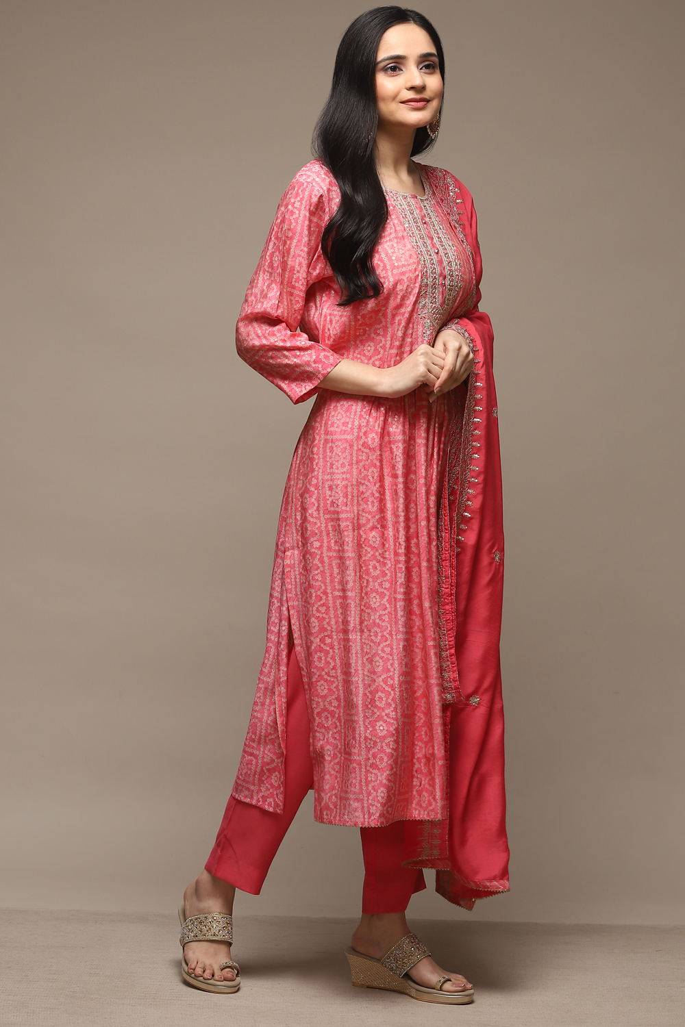 Pink Modal Machine Embroidered Unstitched Suit Set image number 7