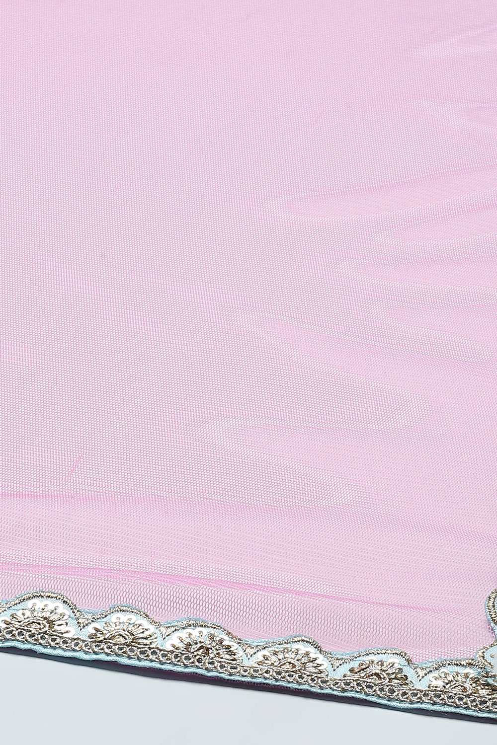 Blue Cotton Printed Blouse With Net Lehenga & Net Dupatta image number 3