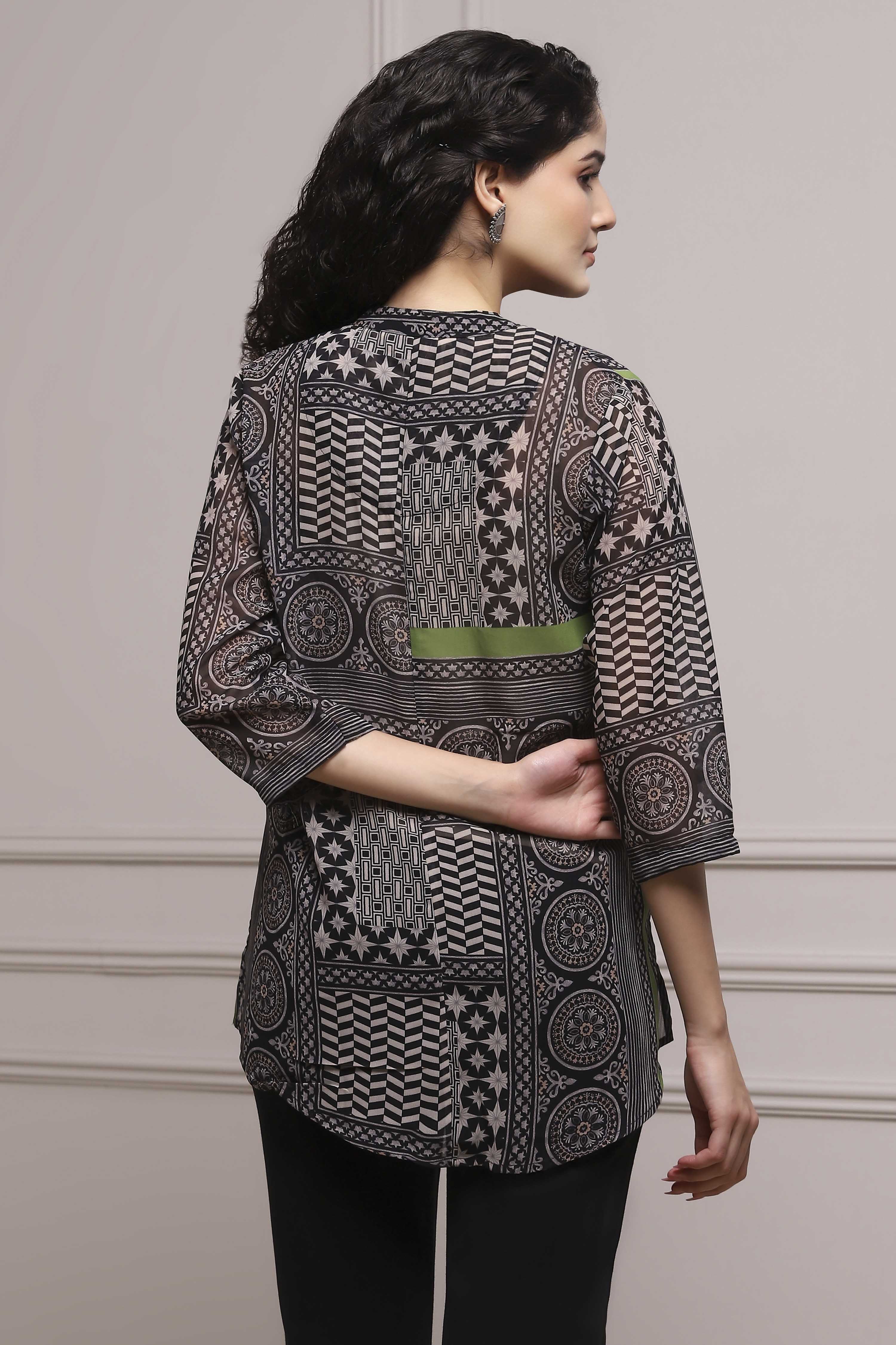Black Art Silk Straight Kurta with Inner image number 3