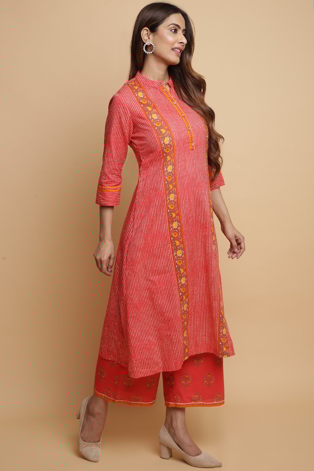 Turquoise Cotton A-Line Kurta Palazzo Suit Set image number 5