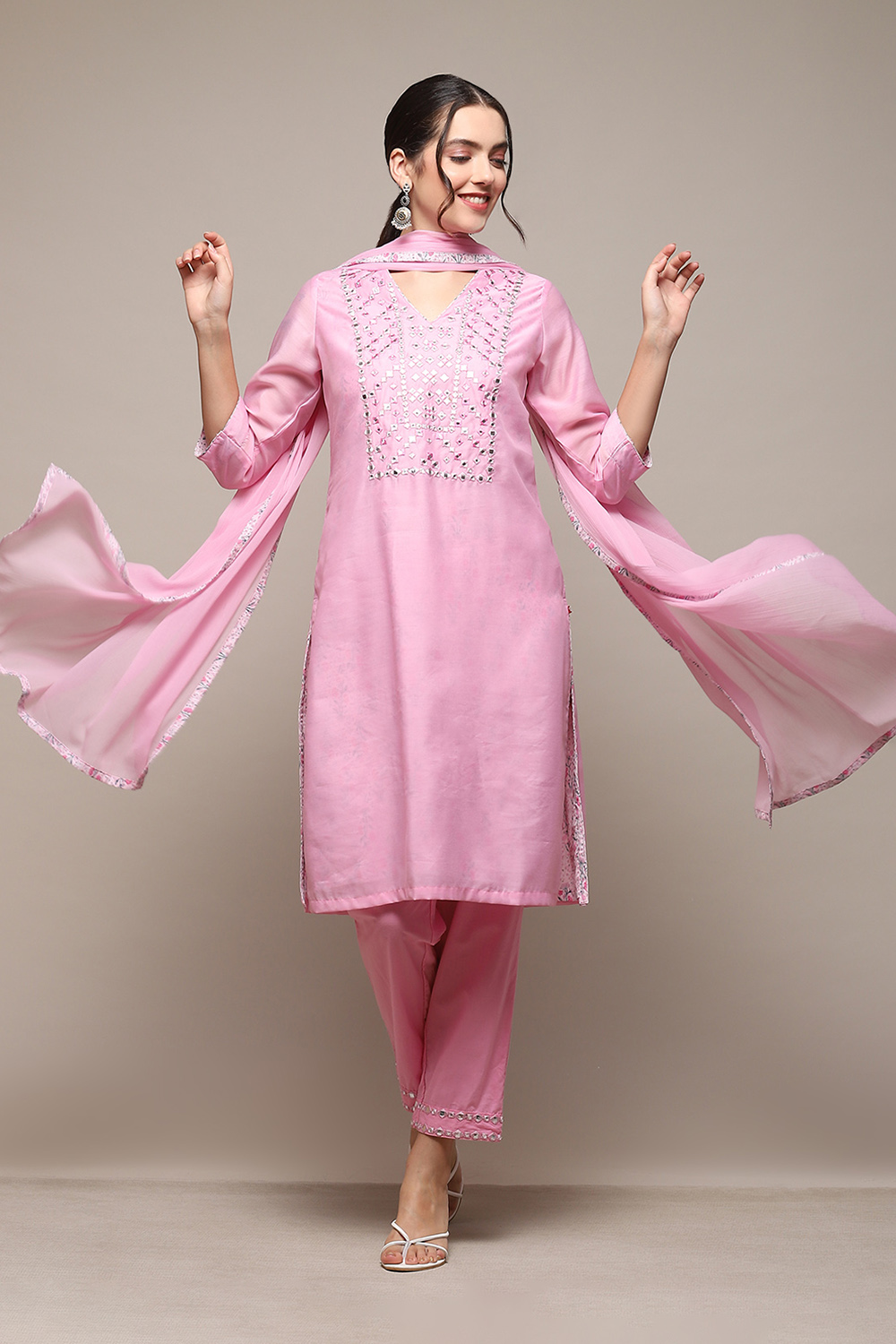 Powder Blue Cambric Narrow Kurta Pant Suit Set image number 0