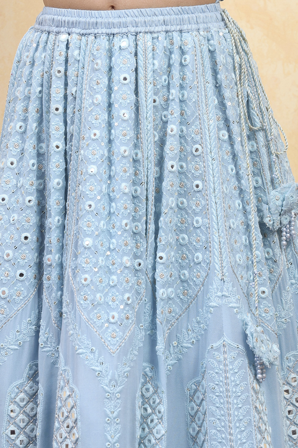 Blue Viscose Embroidered Kalidar Lehenga Set image number 2
