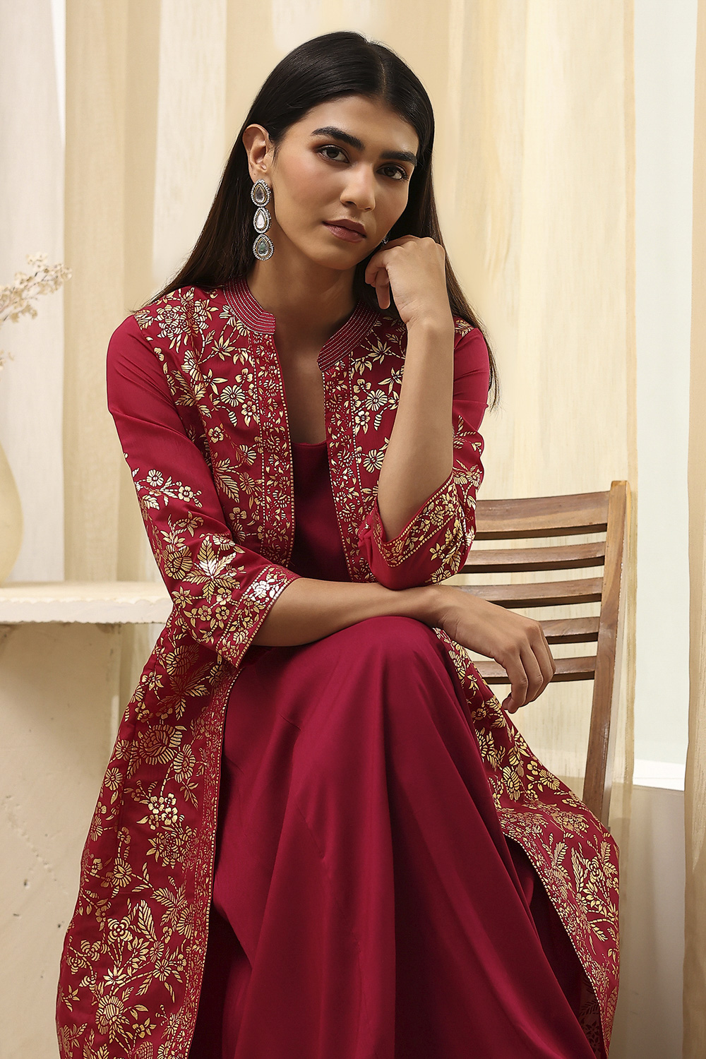 Charcoal Art Silk with Cape Printed Dress image number 1