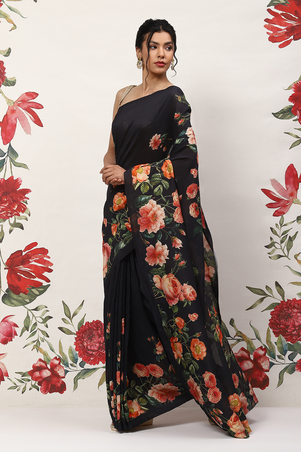 Black Cotton Blend Saree image number 2