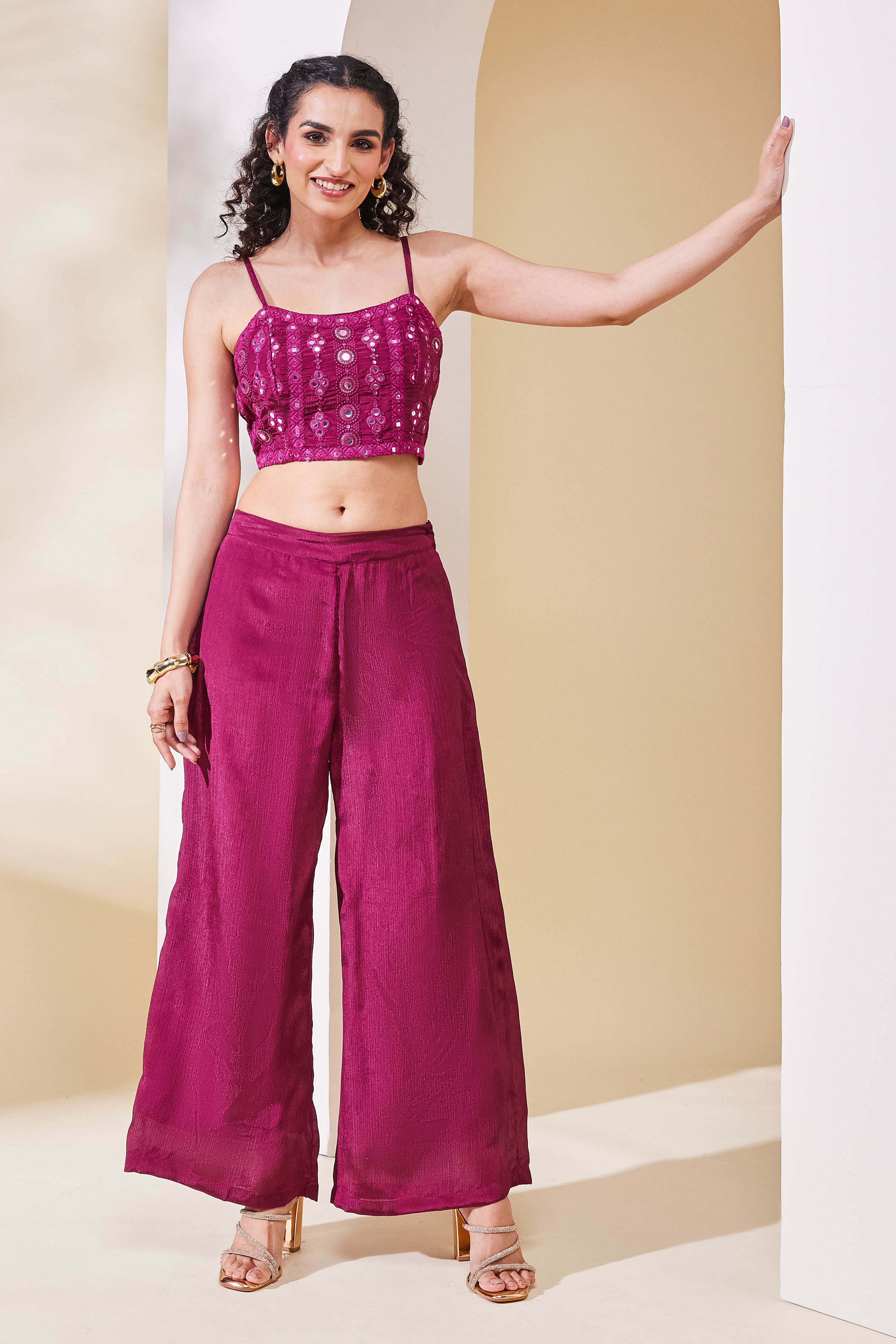Maroon Poly Chinnon Regular Lehenga Set image number 7