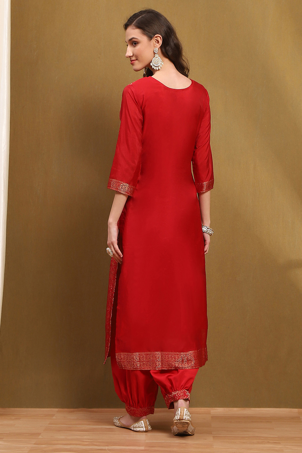 Mustard Yellow Silk Blend Woven Unstitched Suit Set image number 4