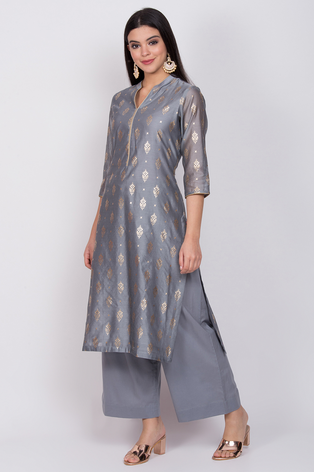 Pink Poly Cotton Straight Kurta Palazzo Suit Set image number 2