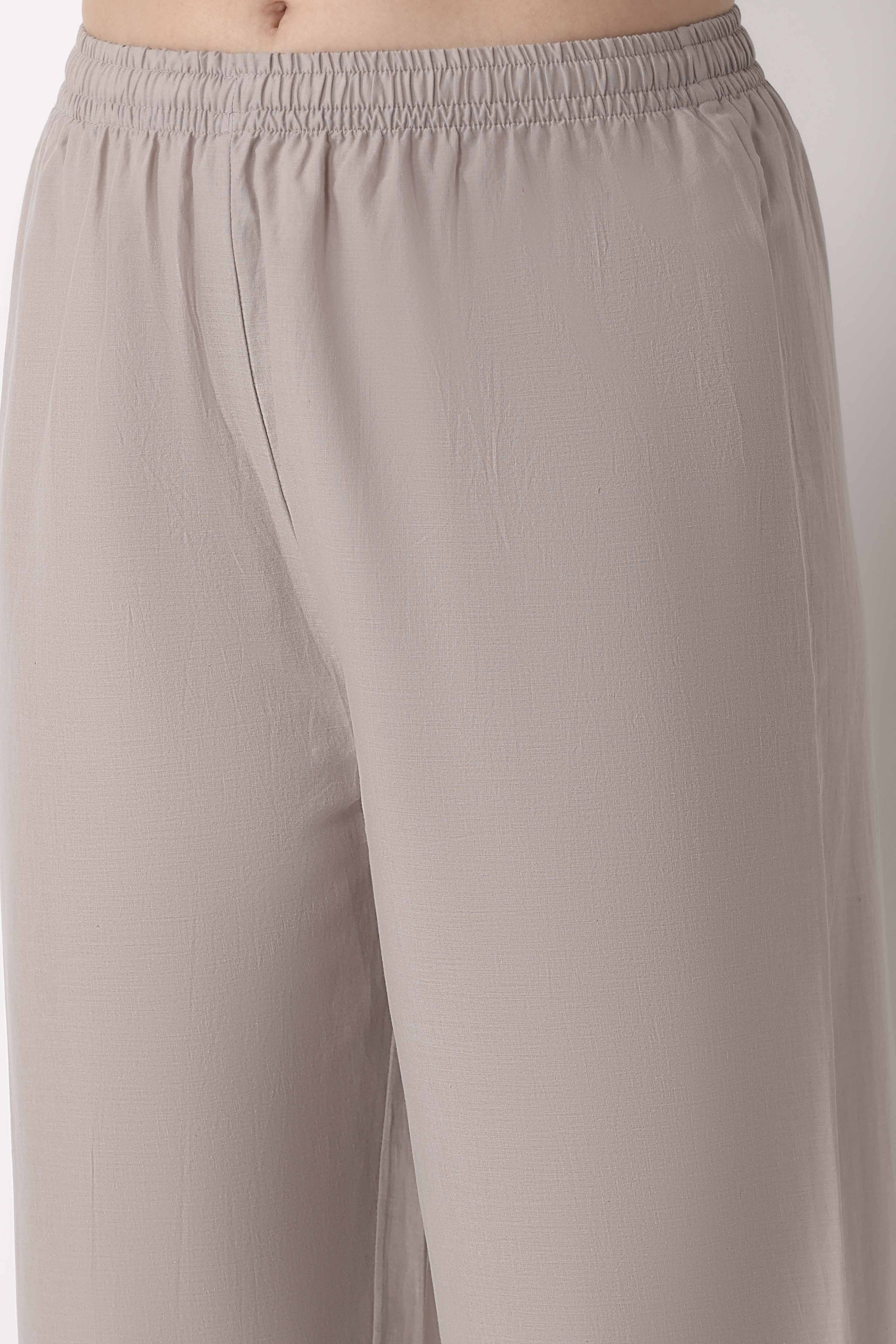 Grey Cotton Straight Palazzos image number 1