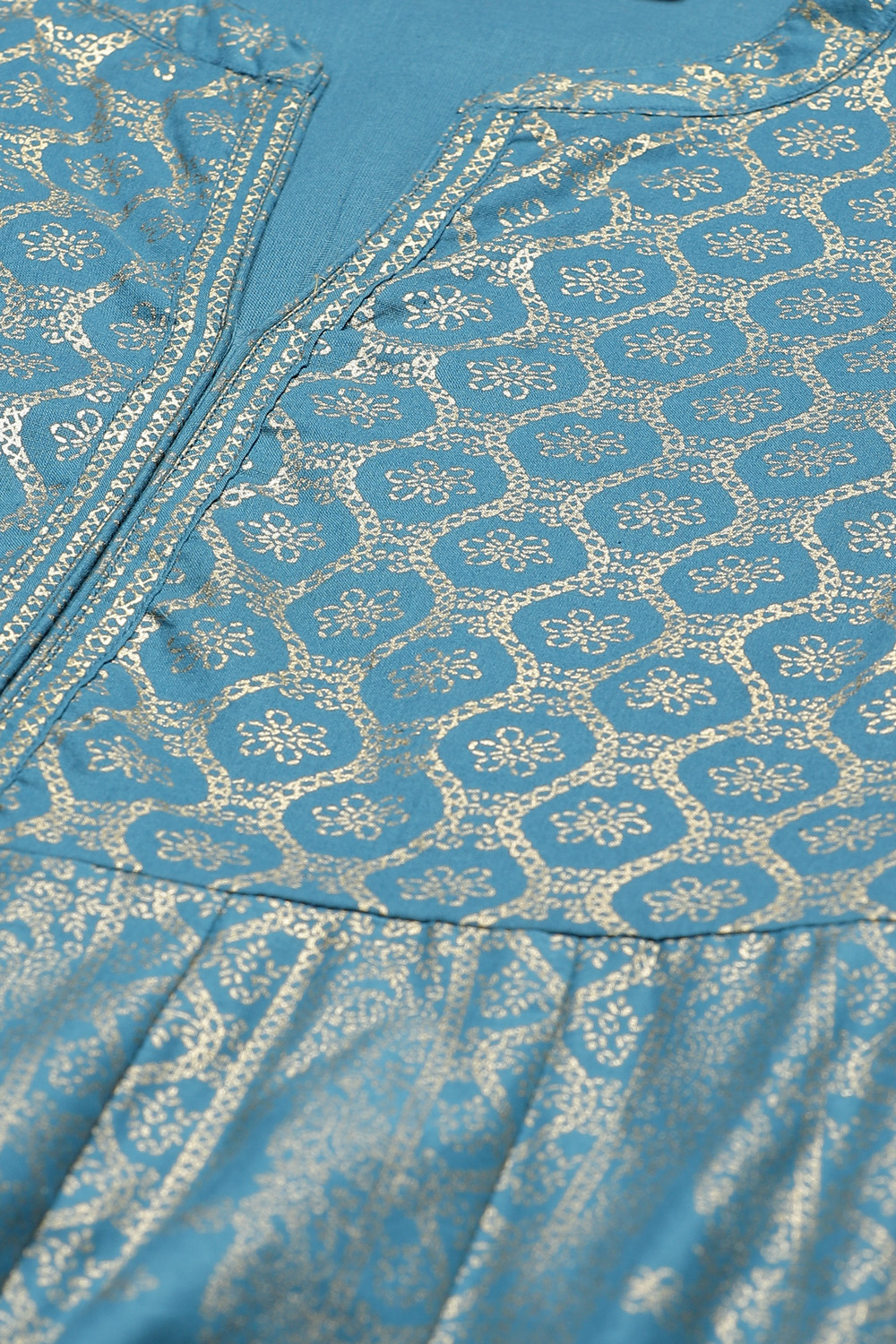 Ochre Cotton Flared Fusion Printed Dress image number 1