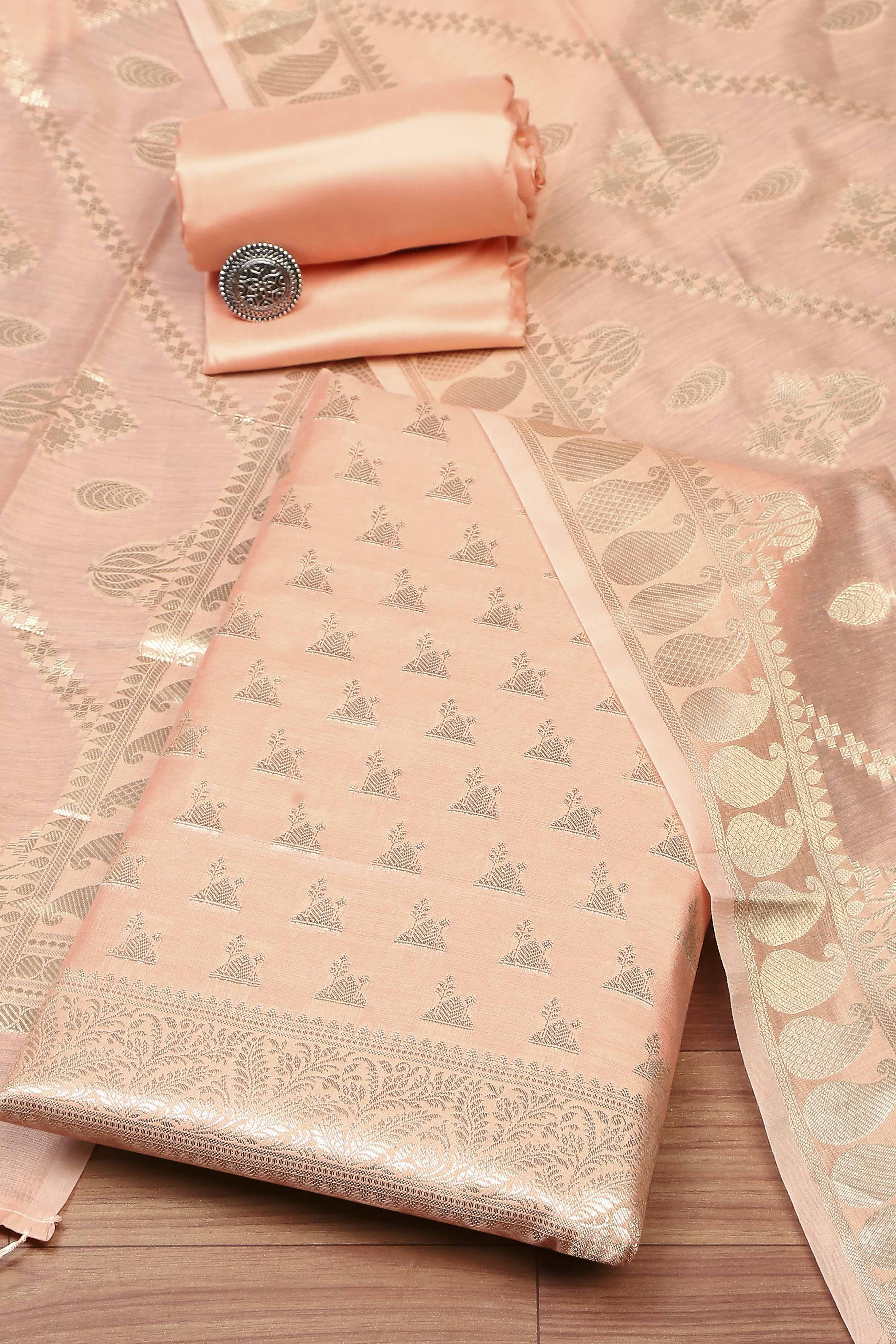 Blue Poly Silk Banarasi Unstitched Suit Set image number 0