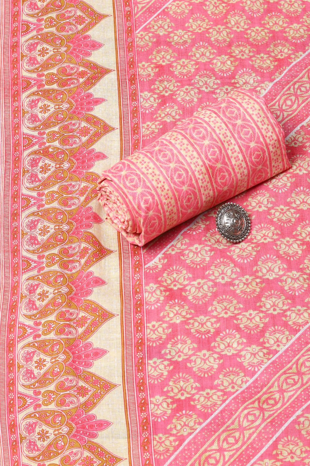 Pink Cotton Printed Unstitched Suit Set image number 2