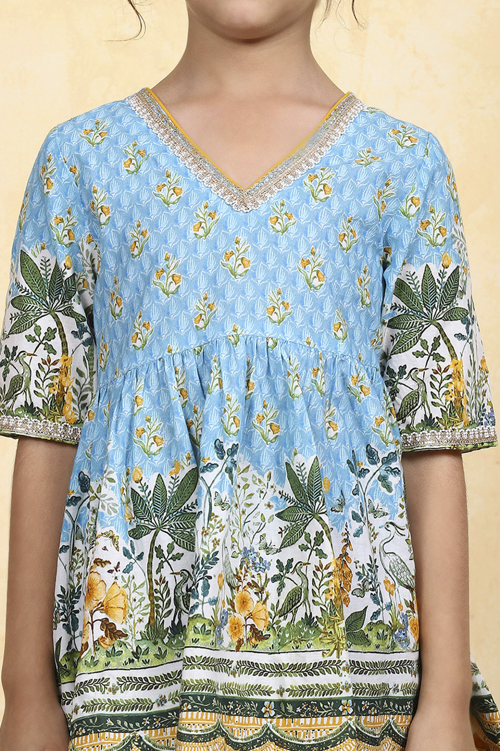 Blue Cotton Printed Straight Sharara Suit Set image number 1