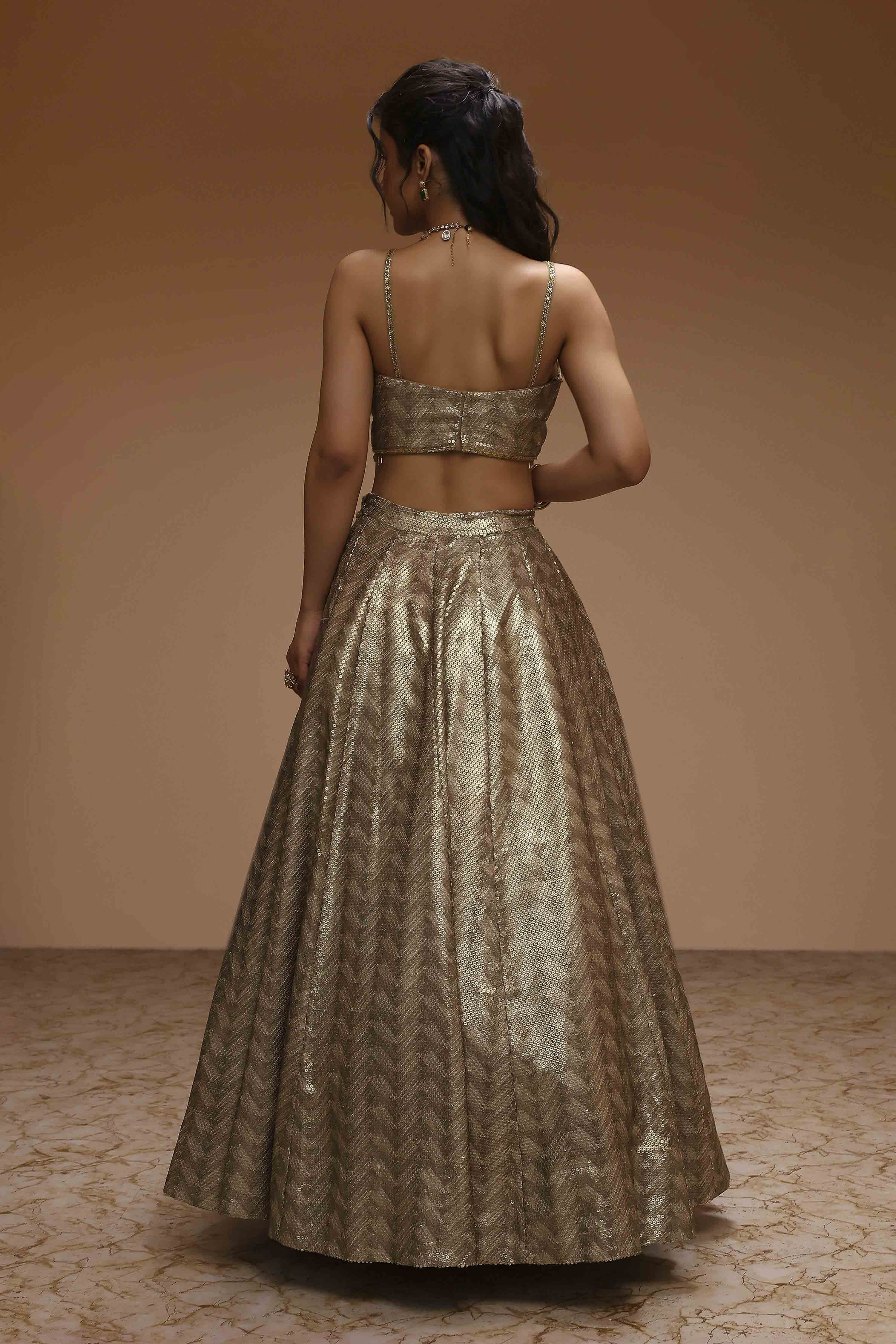 Gold-Toned Georgette Sequinned Lehenga Set image number 4