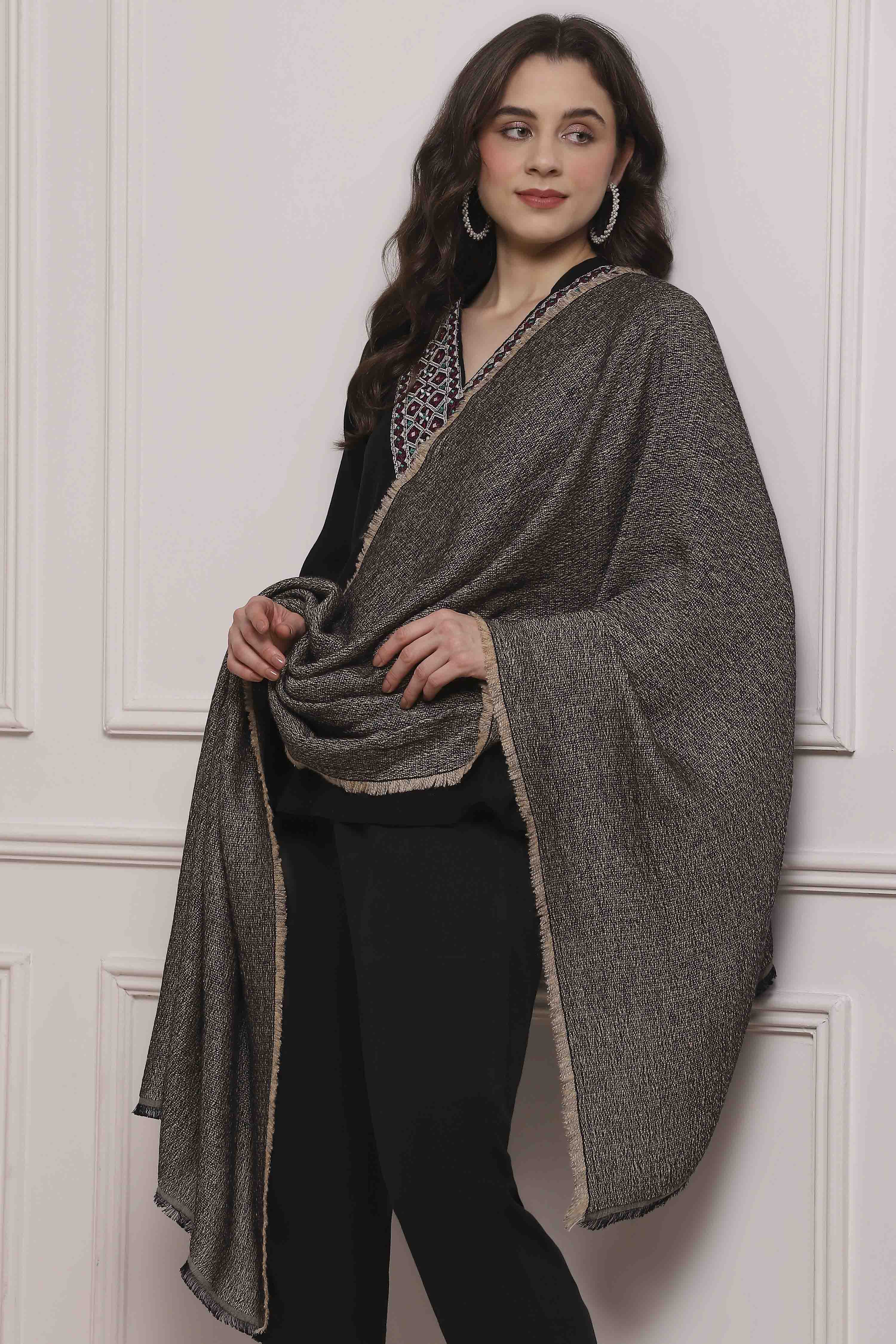 Beige Acrylic Yarndyed Stole image number 0