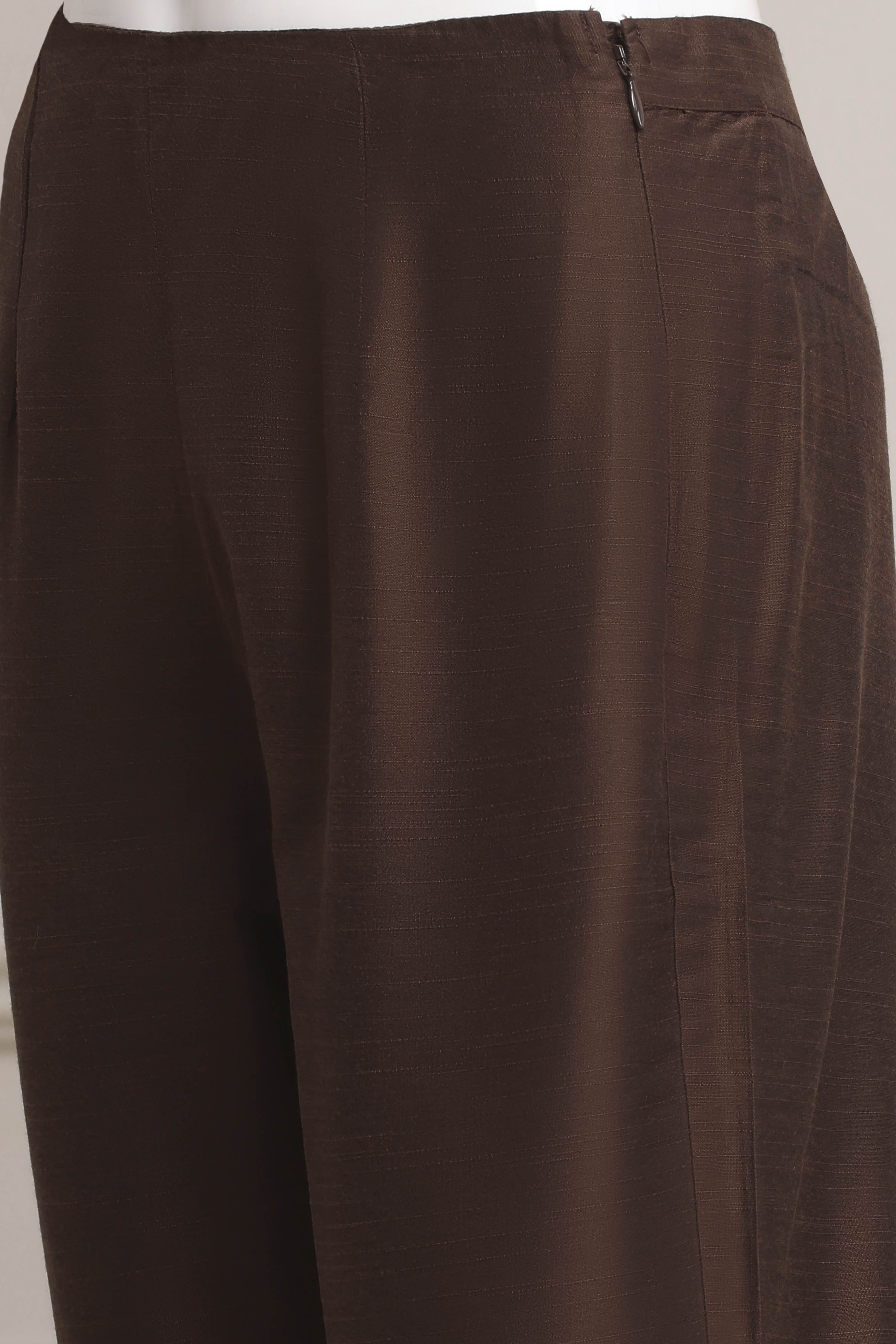 Taupe Poly Cotton Flared Kurta Pants Set image number 2