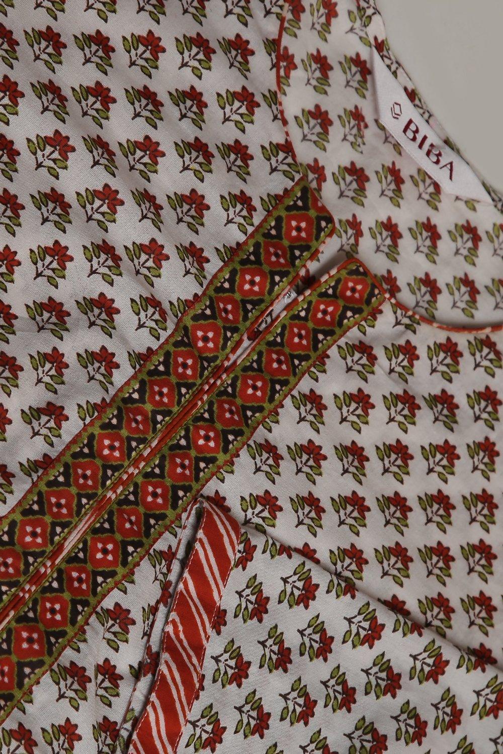 Off White Cotton Straight Kurta Palazzo Suit Set image number 1