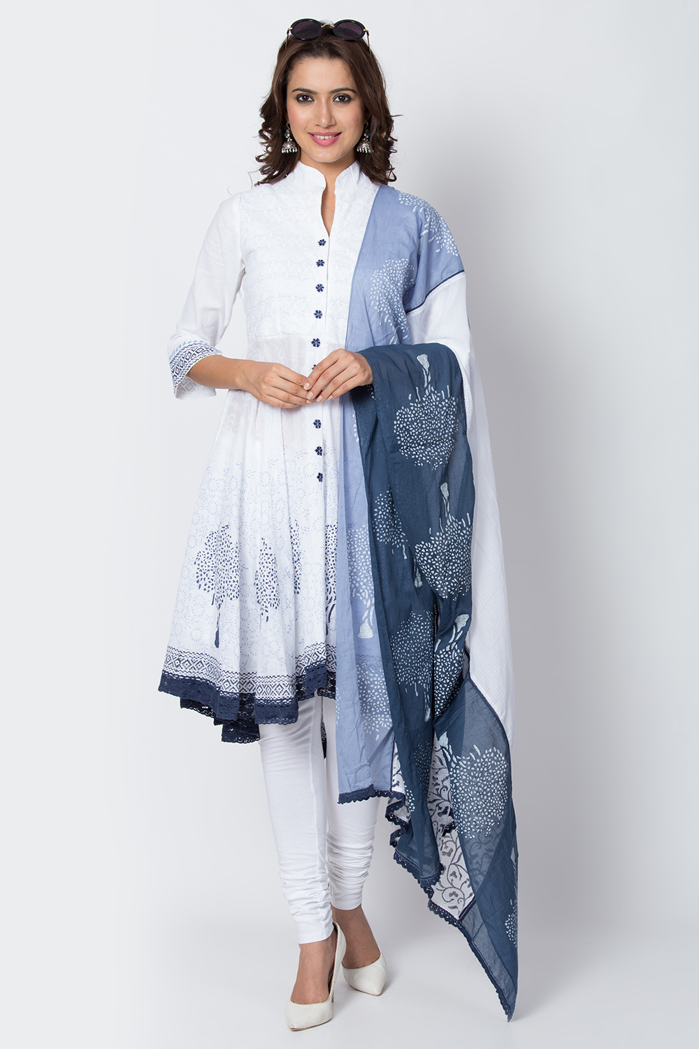 Yellow Cotton Asymmetric Kurta Churidar Suit Set image number 0