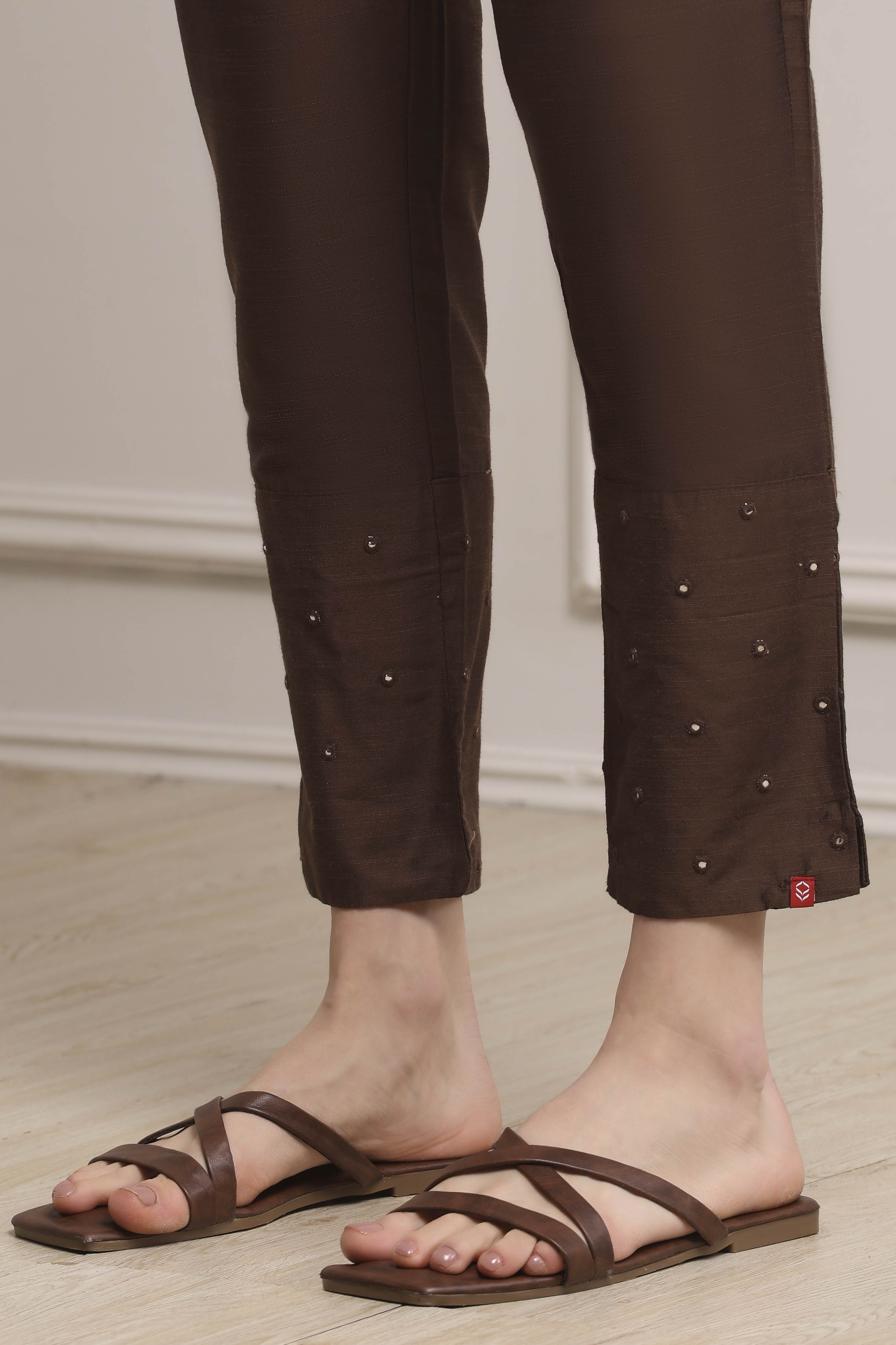 Taupe Poly Cotton Flared Kurta Pants Set image number 7